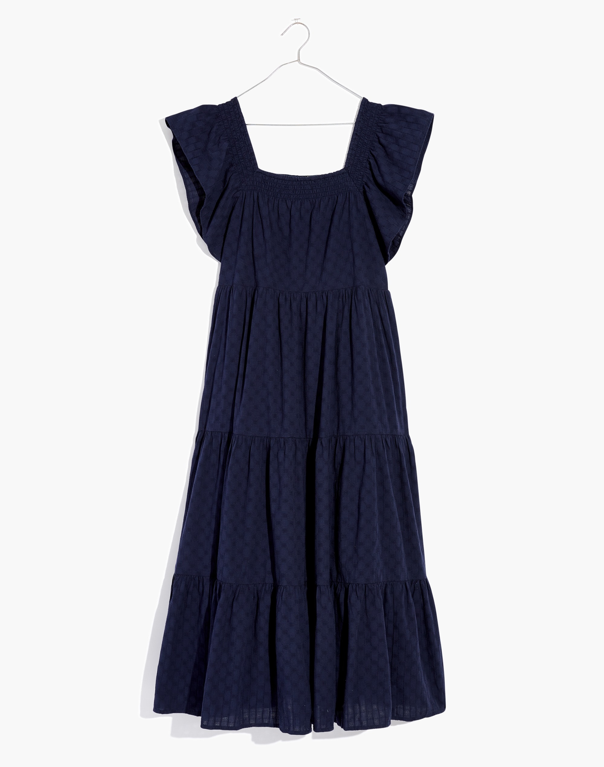 Ruffle-Sleeve Tiered Midi Dress Textured Check | Madewell