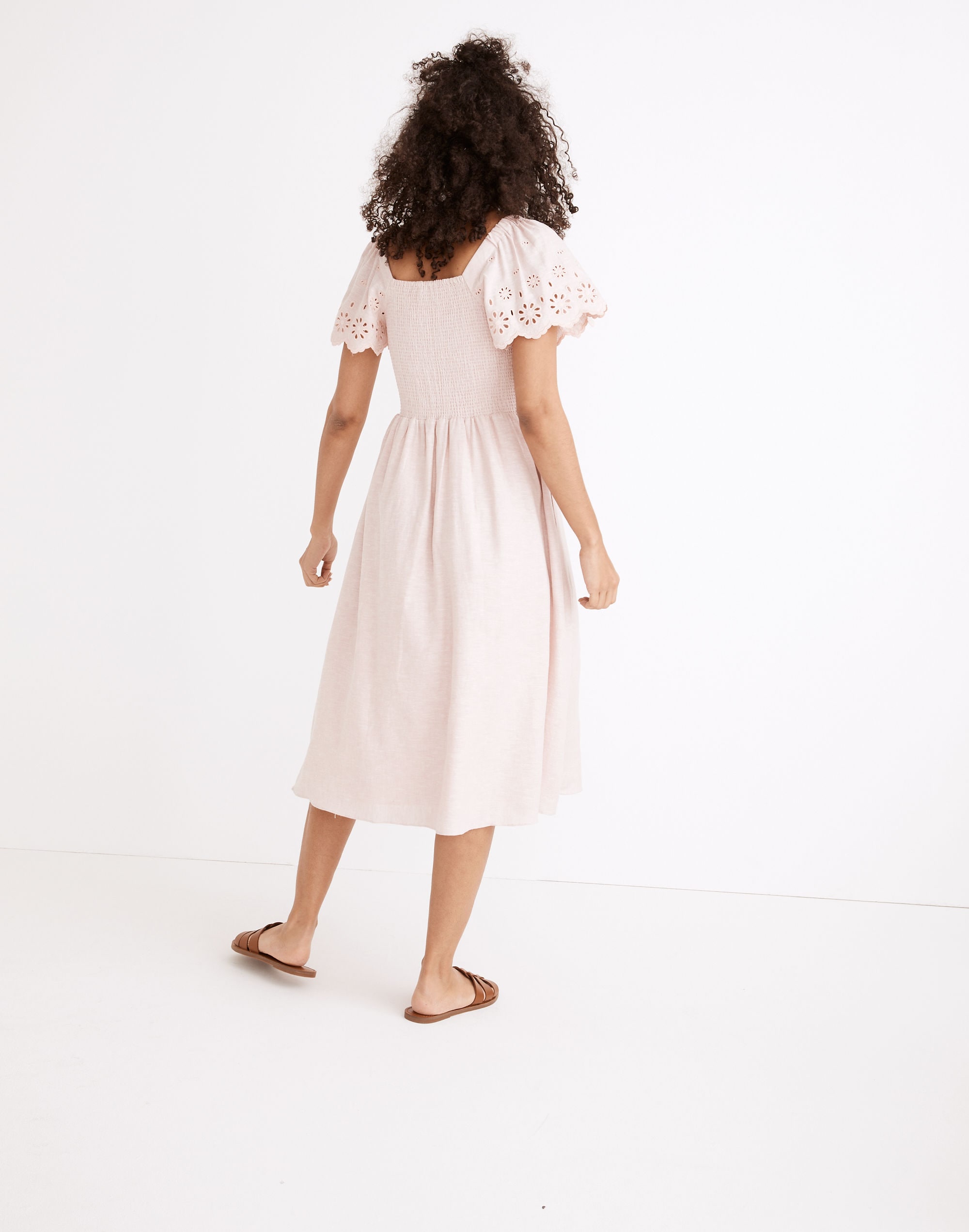 Linen-Blend Eyelet-Sleeve Lucie Smocked Midi Dress | Madewell