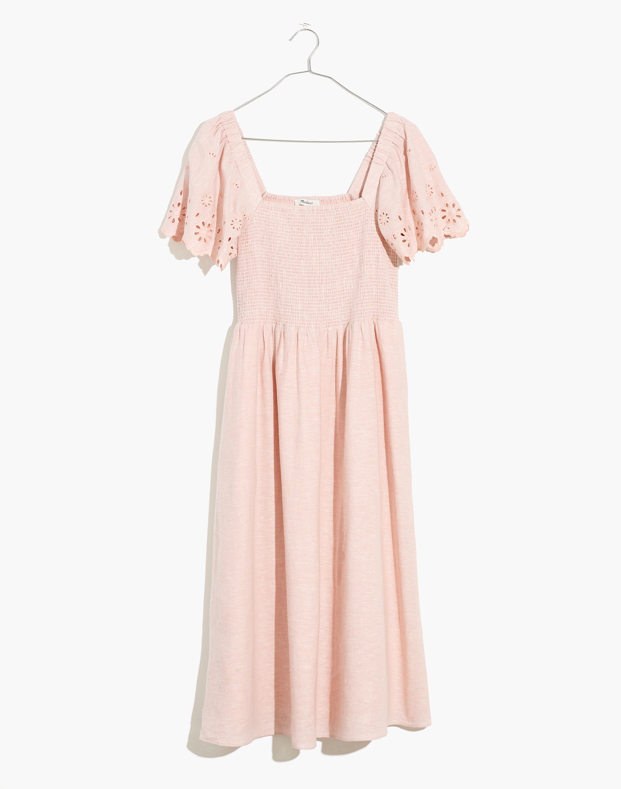 Linen-Blend Eyelet-Sleeve Lucie Smocked Midi Dress | Madewell