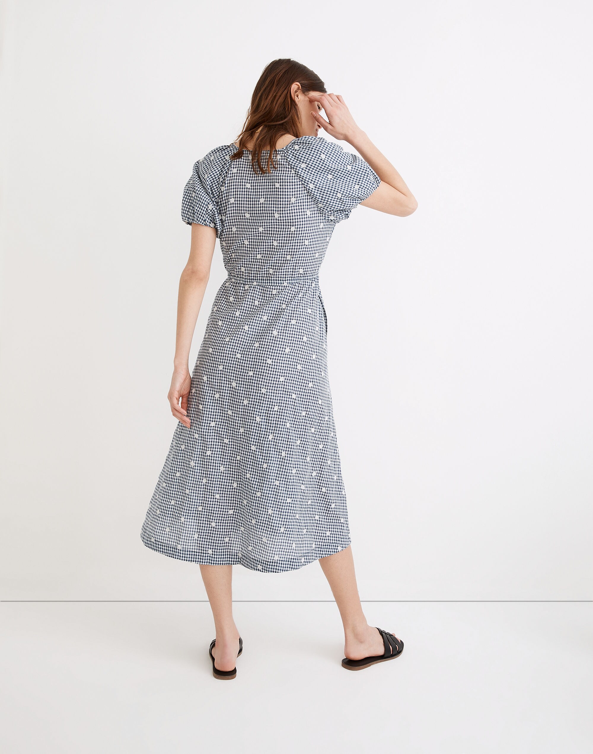 Embroidered Gingham Faux-Wrap Tie-Waist Midi Dress | Madewell