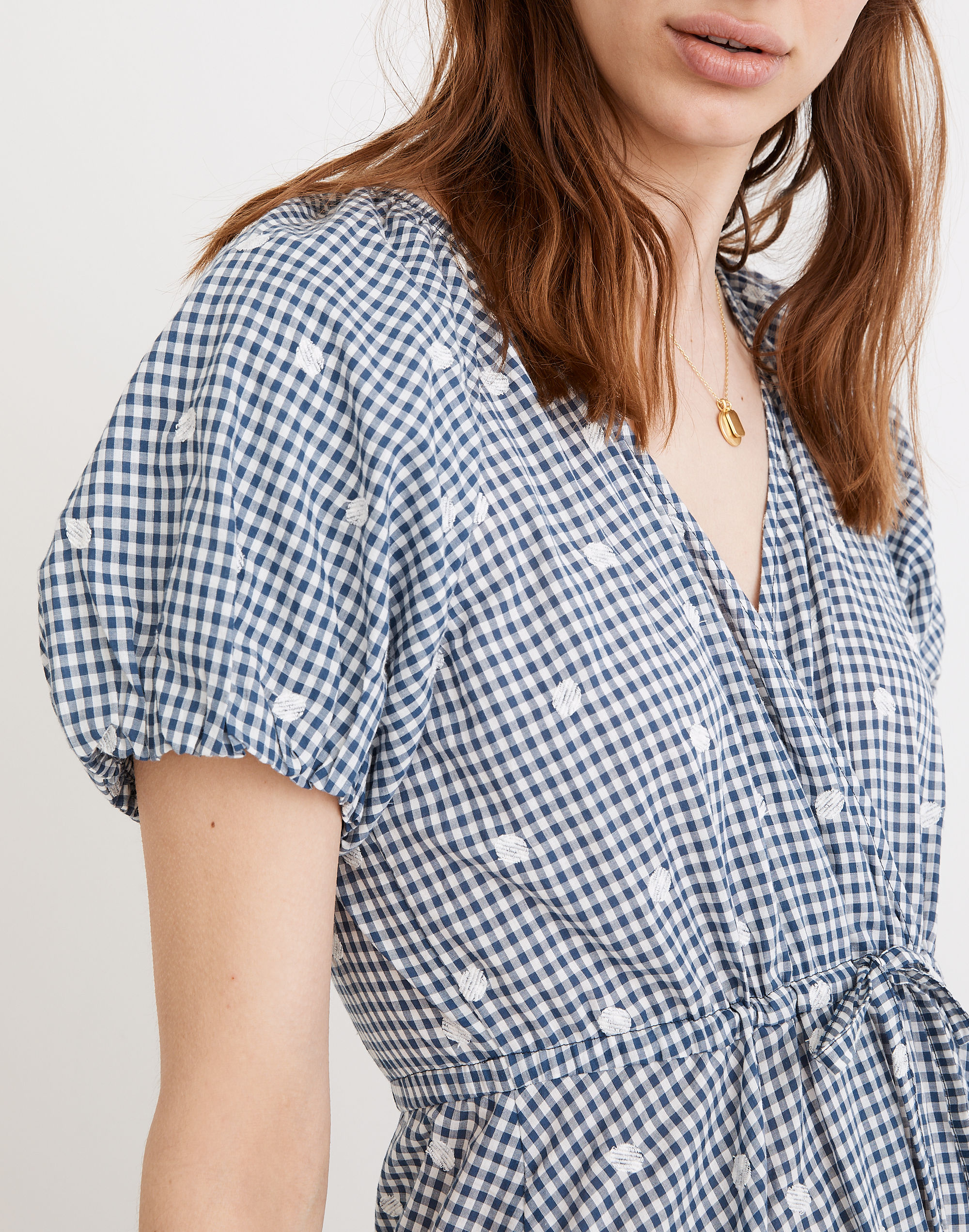 Embroidered Gingham Faux-Wrap Tie-Waist Midi Dress | Madewell