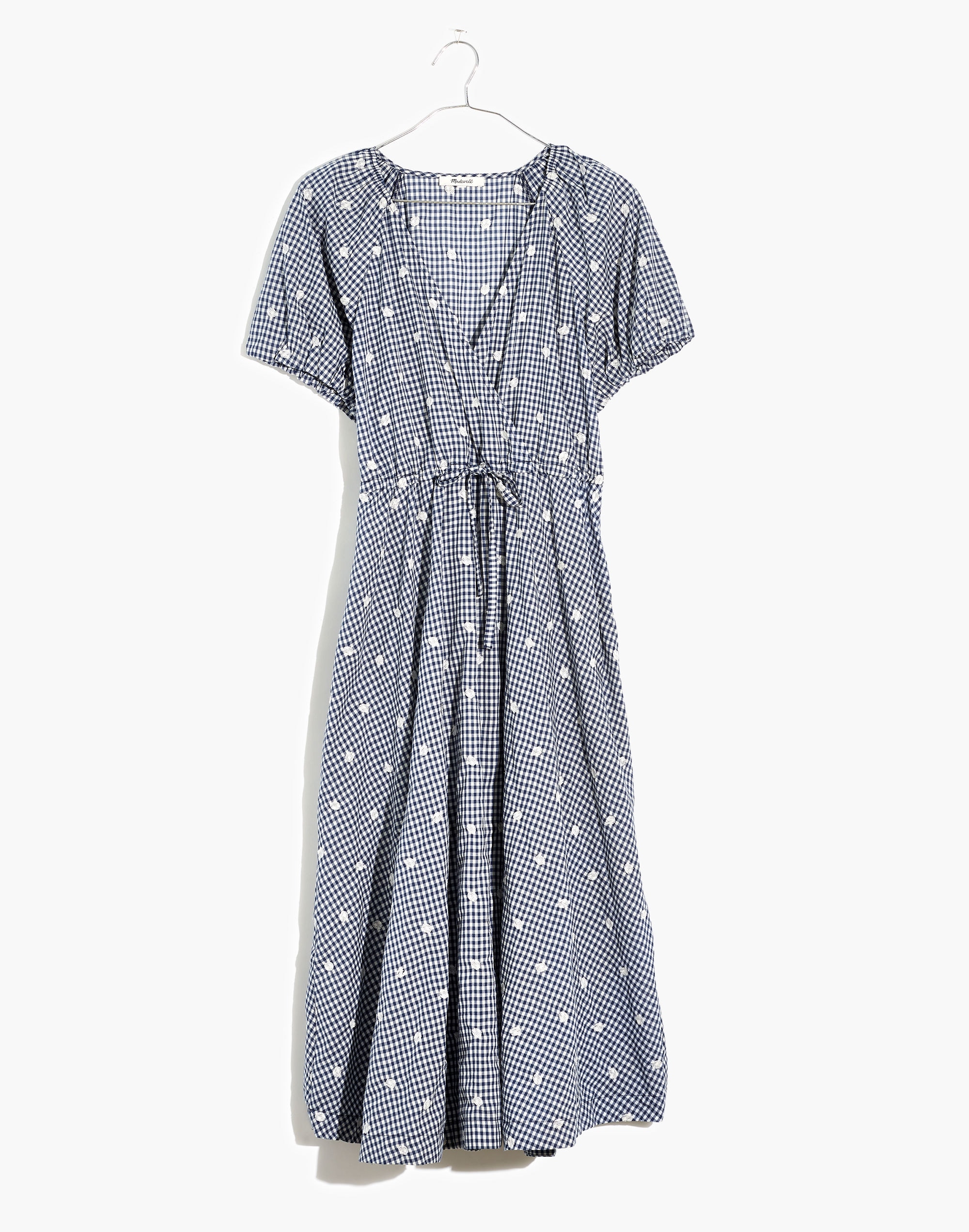 Embroidered Gingham Faux-Wrap Tie-Waist Midi Dress | Madewell