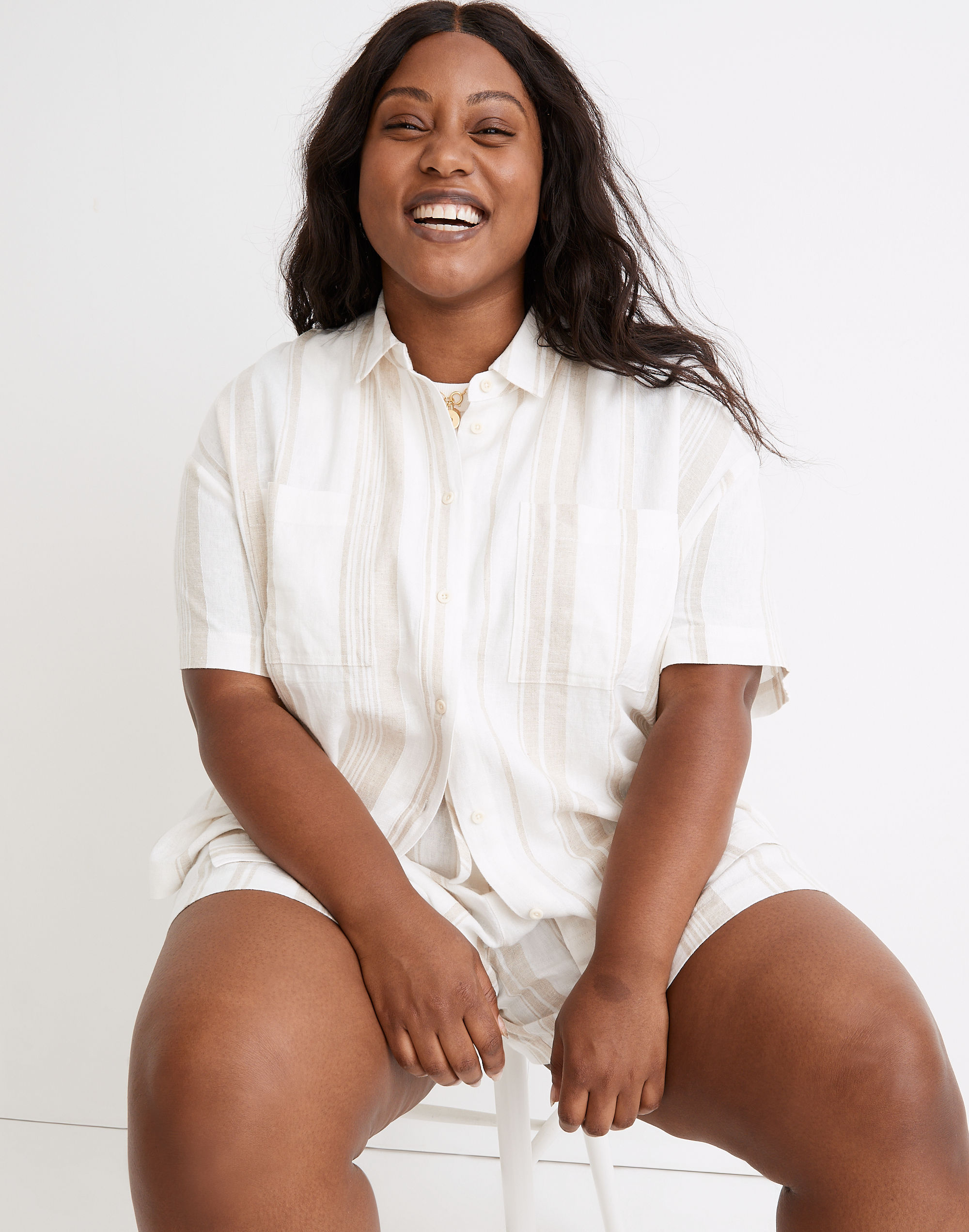 Plus Linen-Blend Short-Sleeve Safari Shirt: Undyed Edition | Madewell