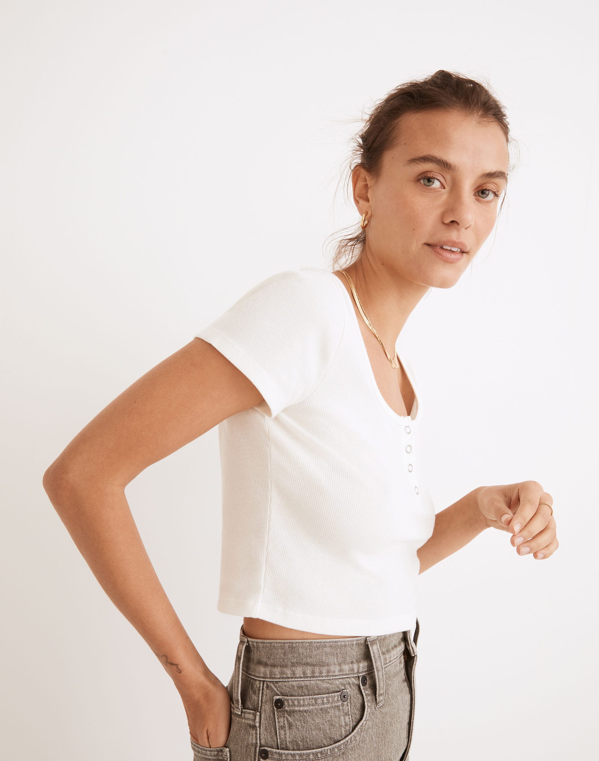 Ribbed Henley High-Crop Tee | Madewell