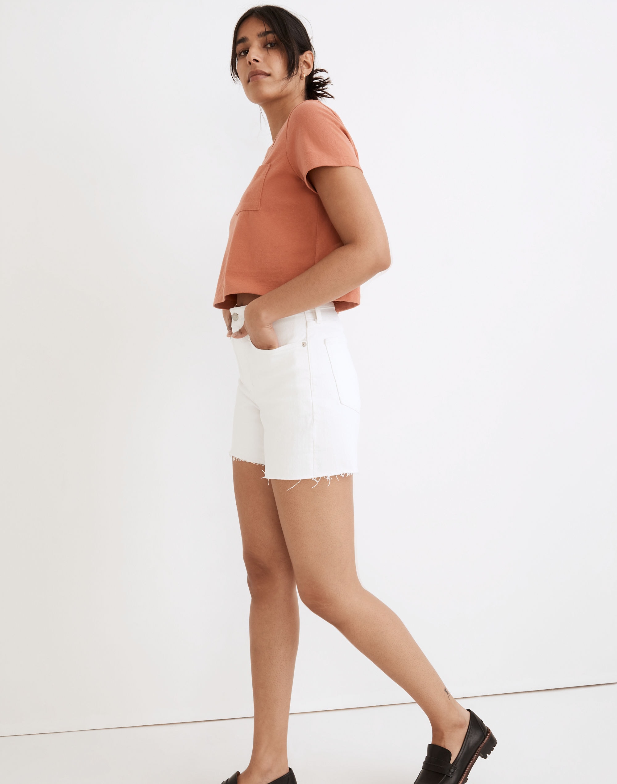 The Perfect Mid-Length Jean Short in Tile White | Madewell