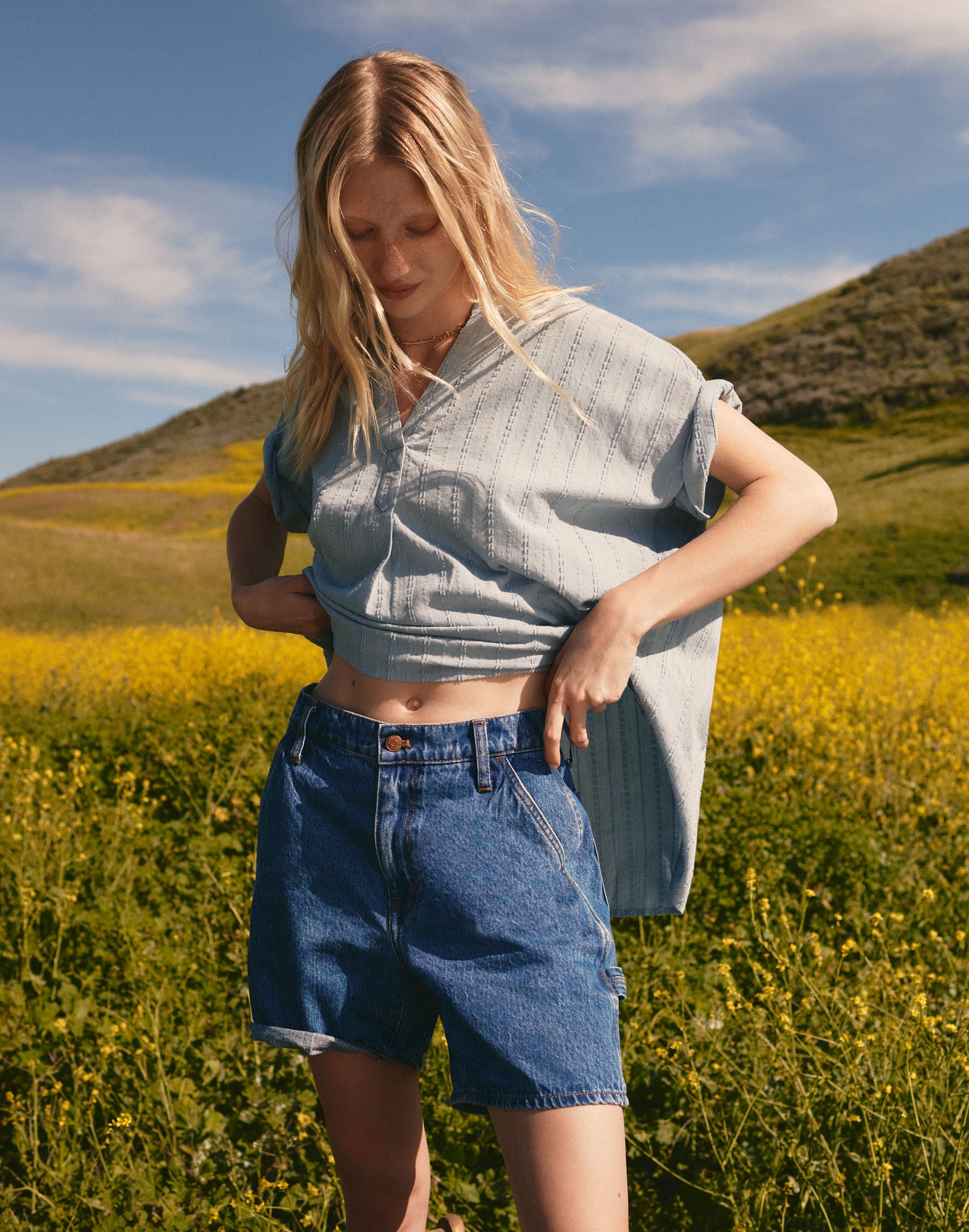 Baggy Carpenter Jean Shorts in Delemere Wash