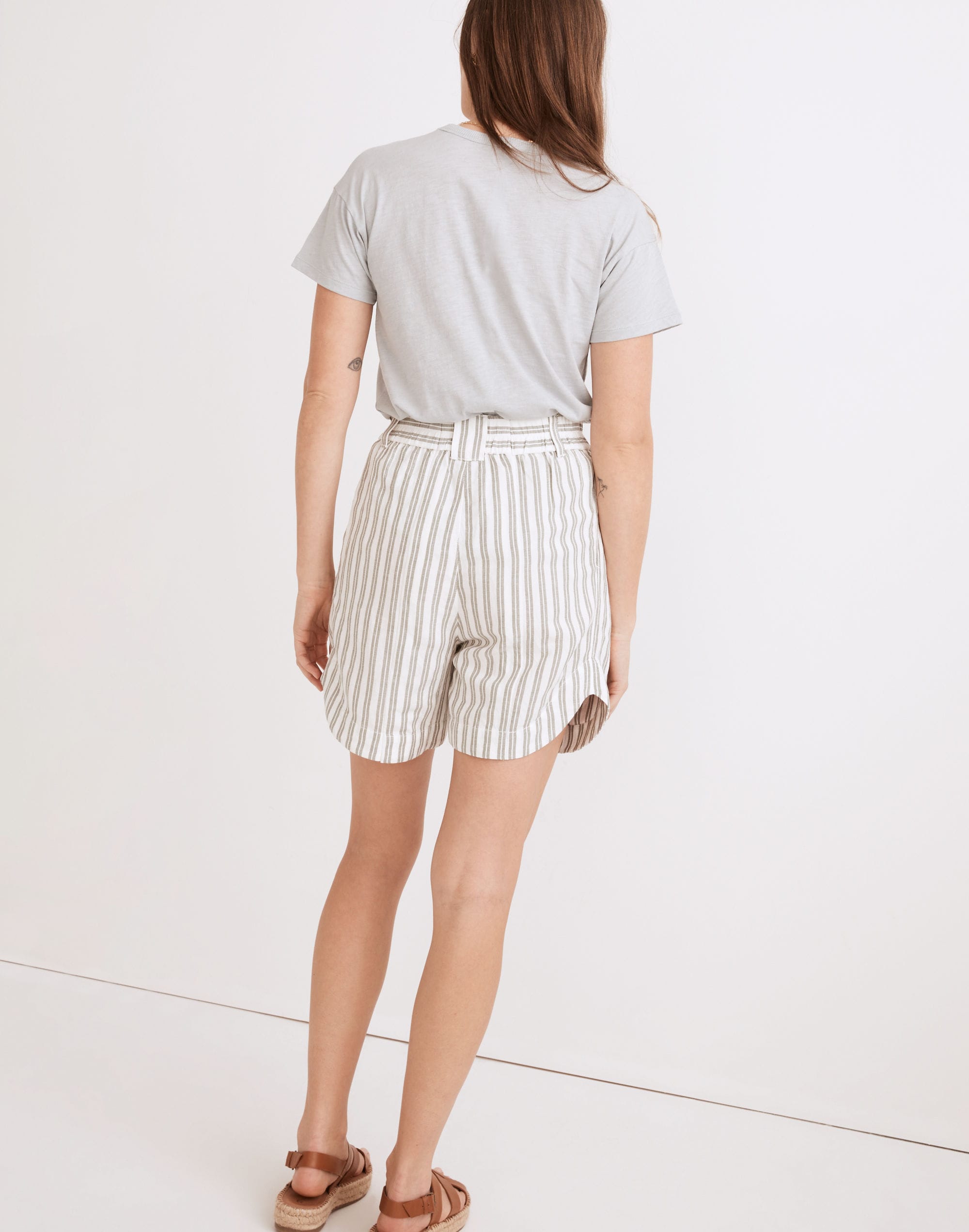 Linen-Blend Curved-Hem Shorts Stripe | Madewell