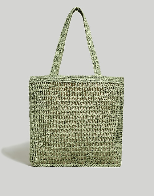 Straw Shoulder Bag French Basket Flat Natural Leather Handle Double