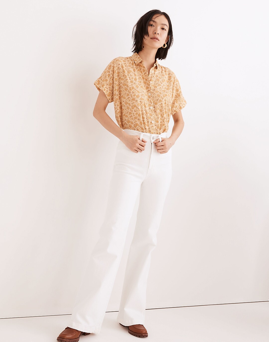 HIGH-RISE FLARED TROUSERS - Oyster White