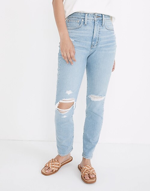 American Eagle relaxed mom jeans with ripped knees in washed black