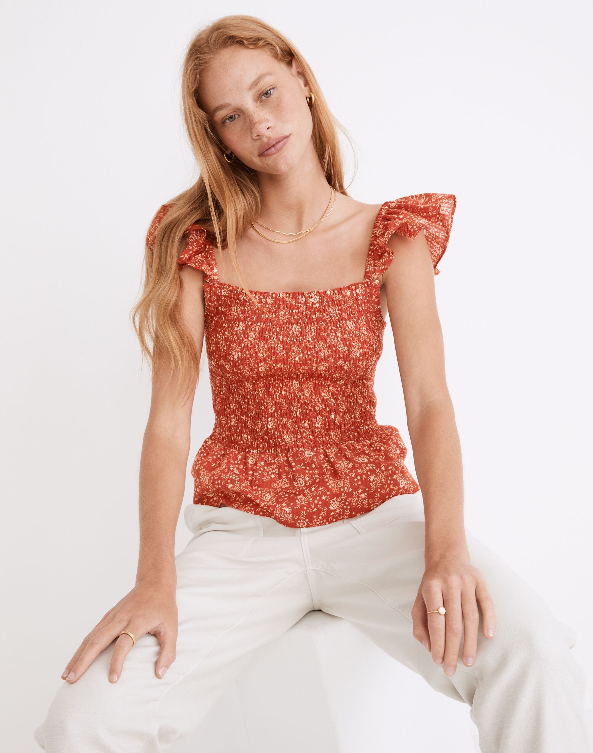 Lucie Smocked Peplum Top Piazza Floral | Madewell