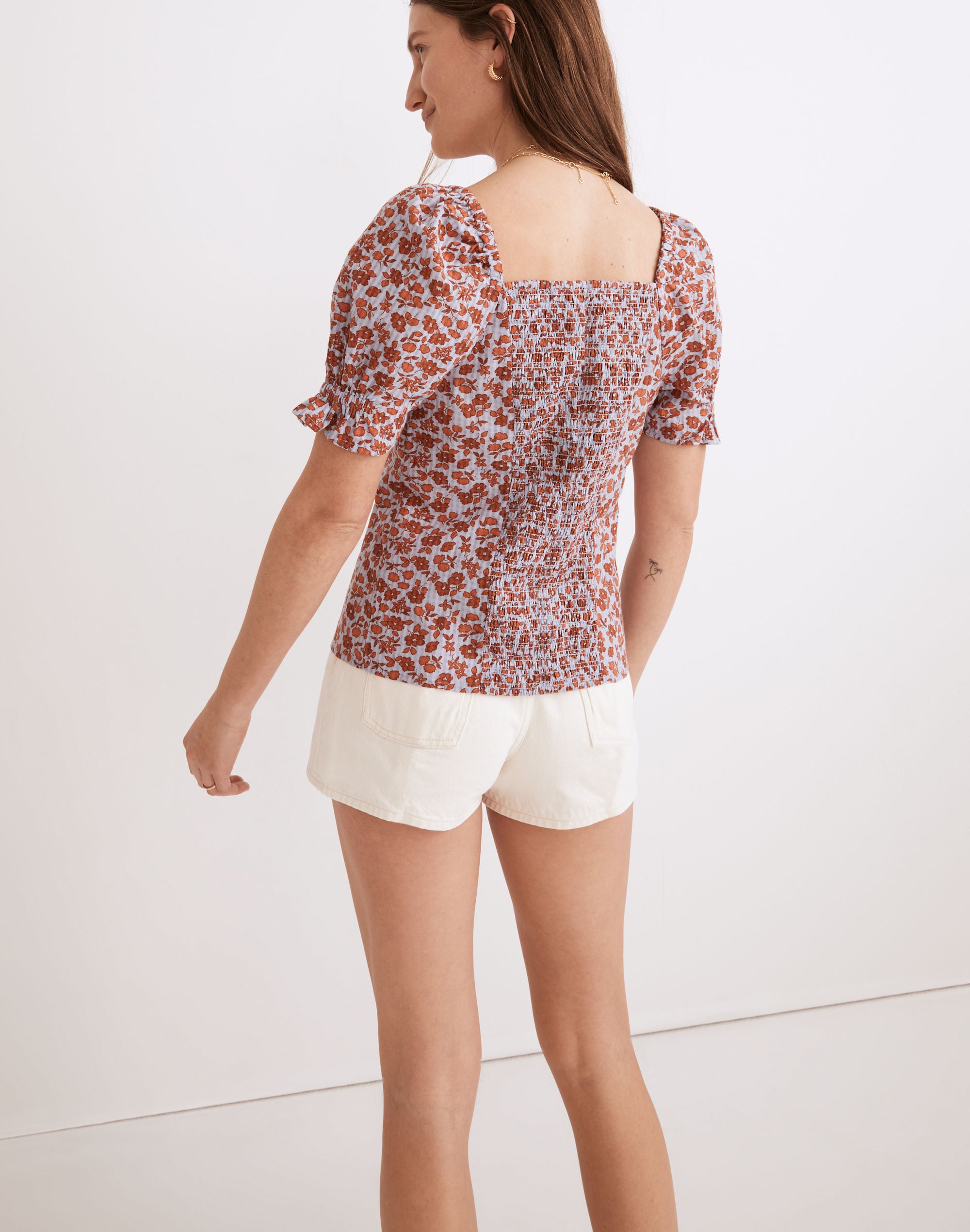 Button-Front Smocked-Back Top Piccola Floral | Madewell