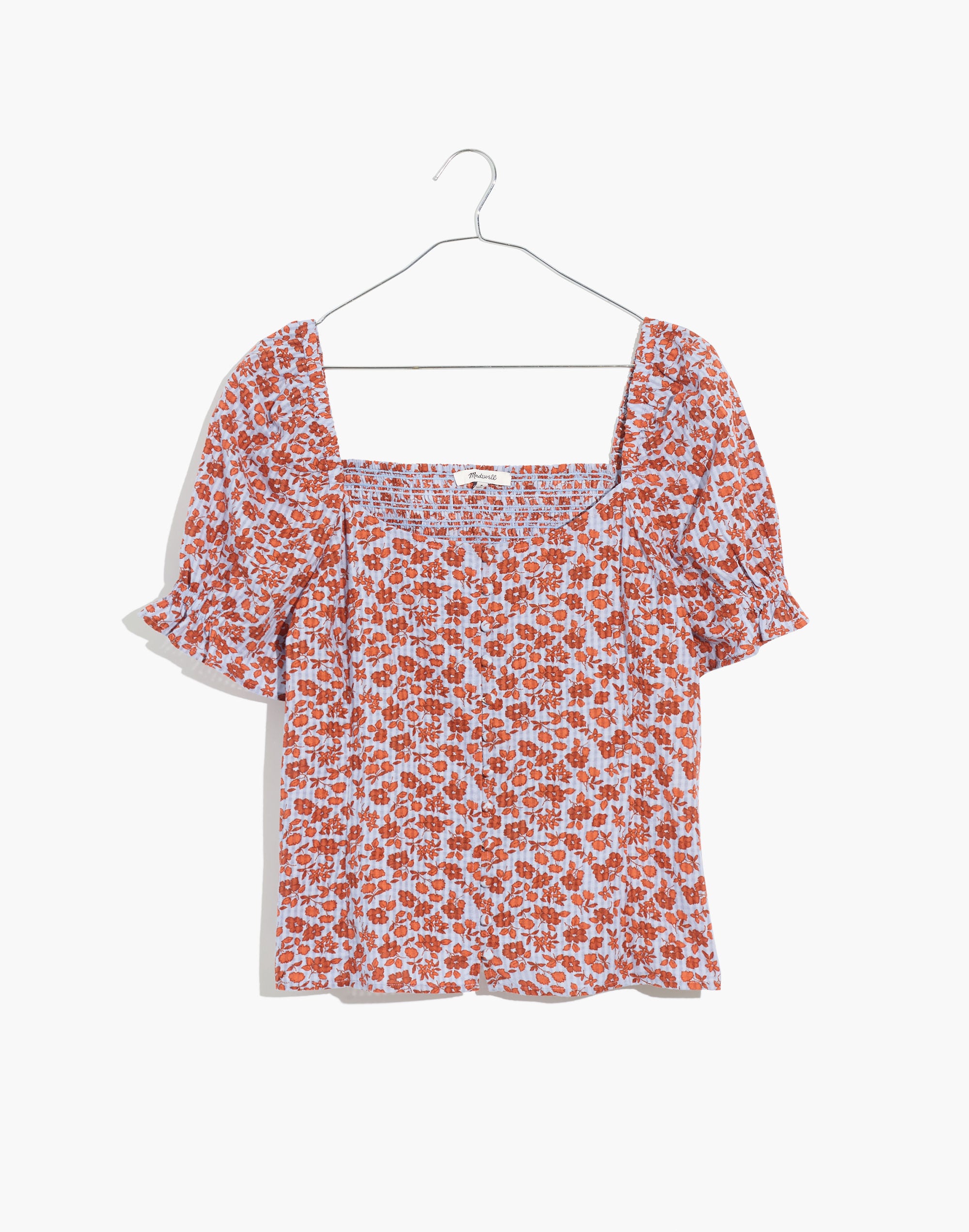 Button-Front Smocked-Back Top Piccola Floral | Madewell