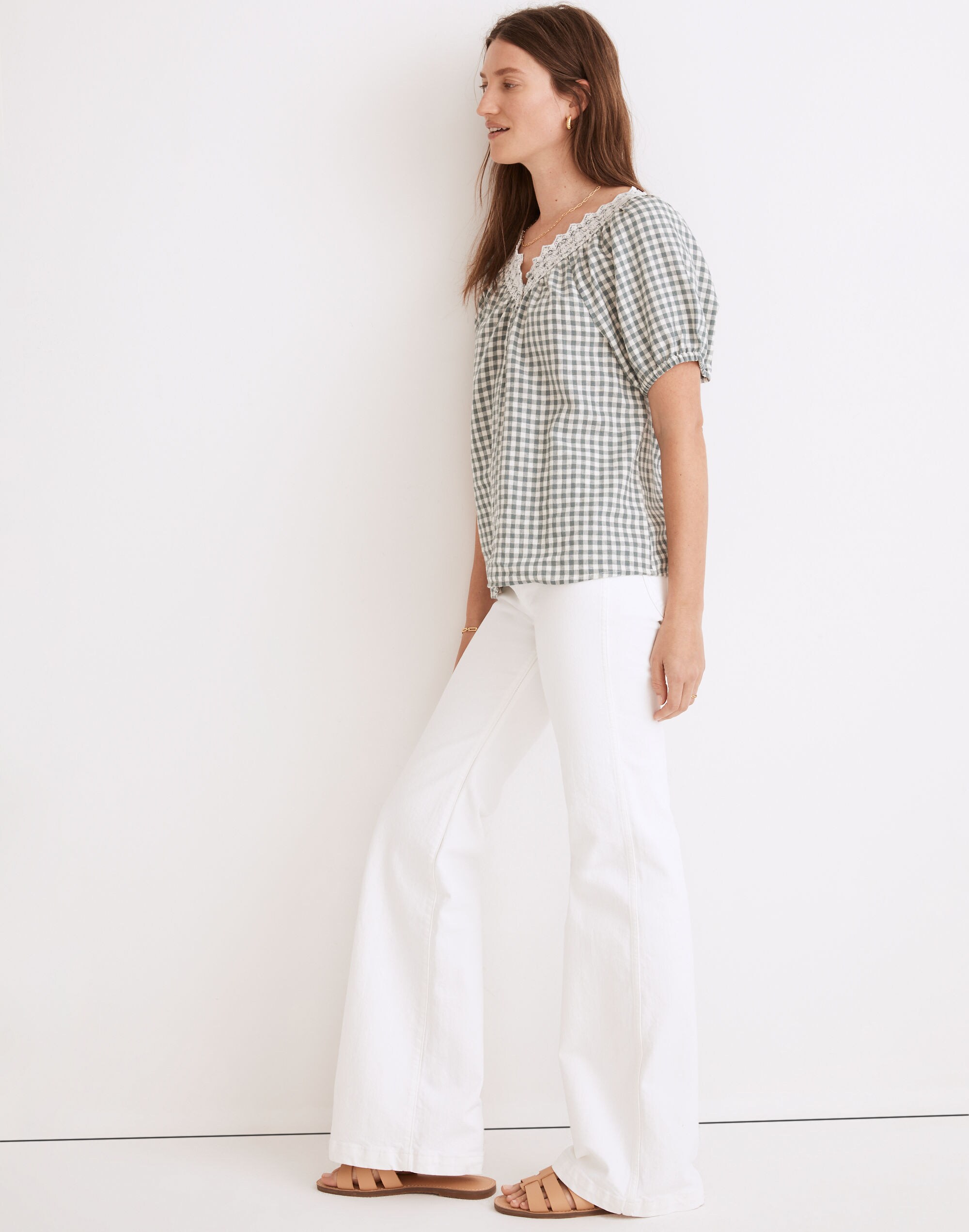 Embroidered Linen-Blend Swing Top in Gingham Check | Madewell