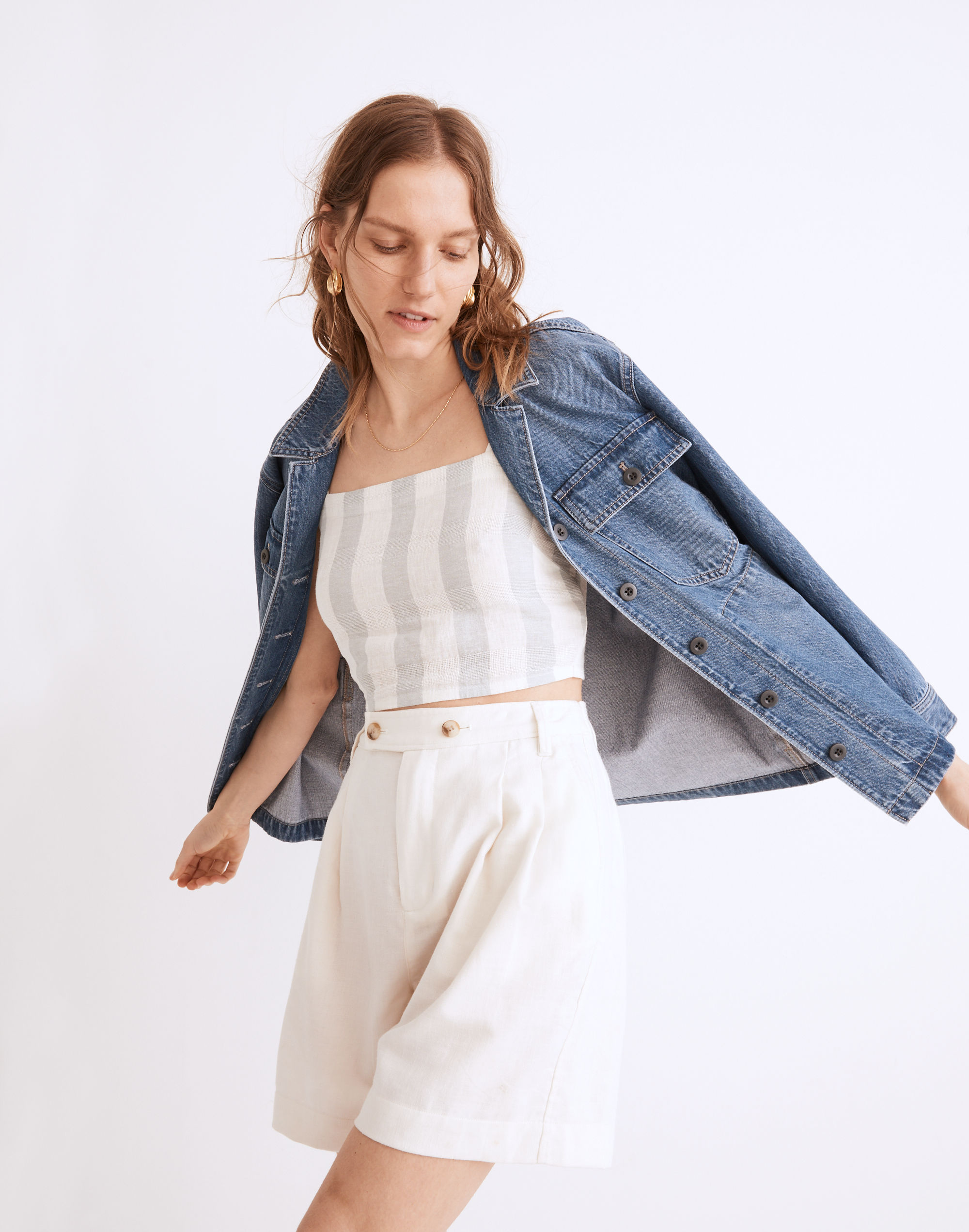 Linen-Blend Abbie Crop Top Stripe | Madewell