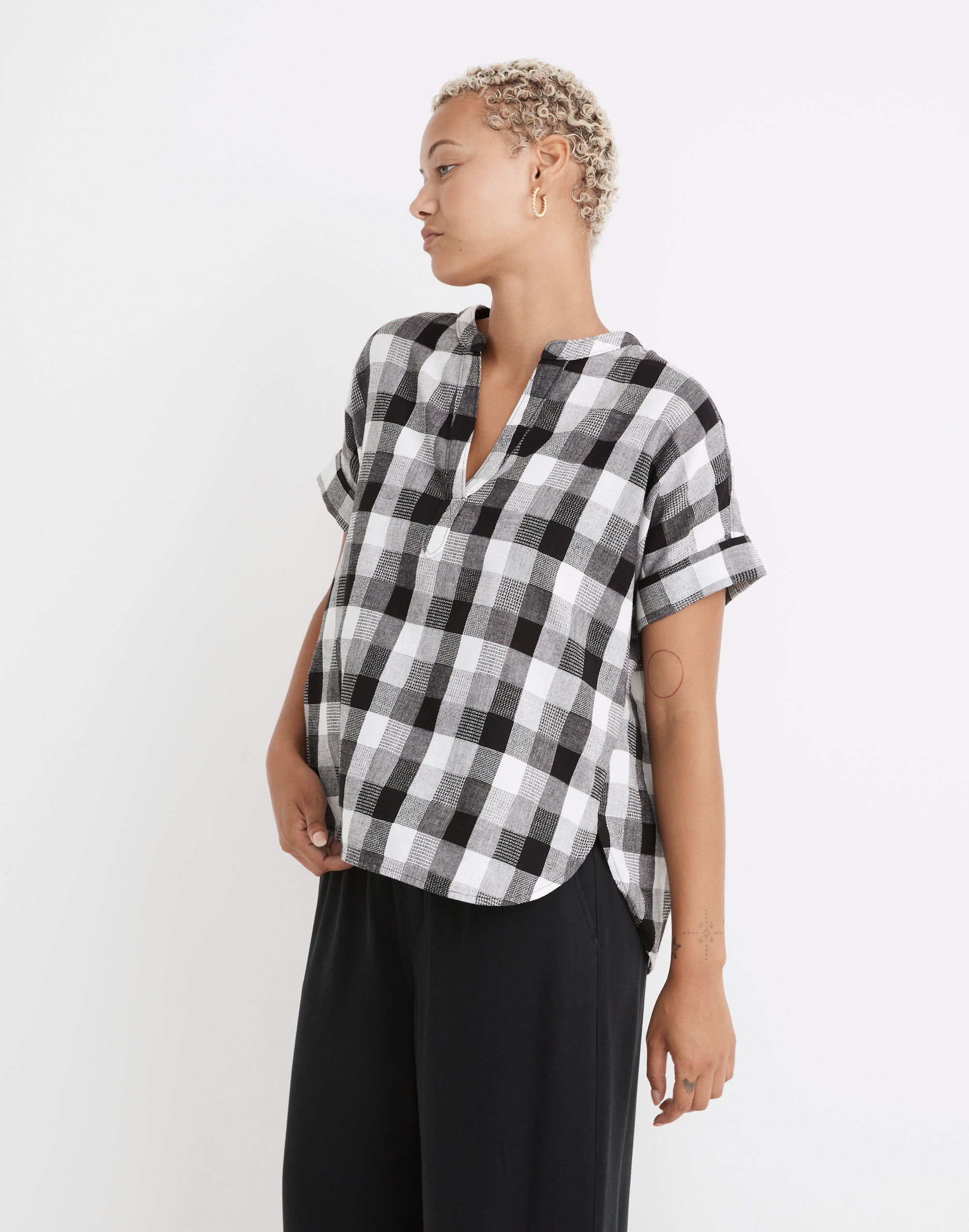 Lakeline Popover Shirttail Top in Textural Gingham Check | Madewell