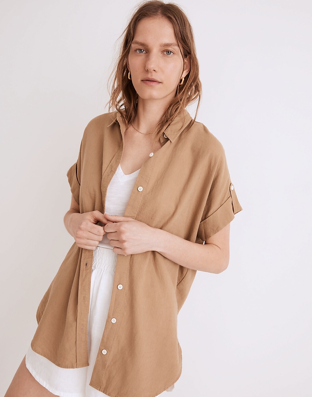 Linen-Blend Courier Tunic Shirt