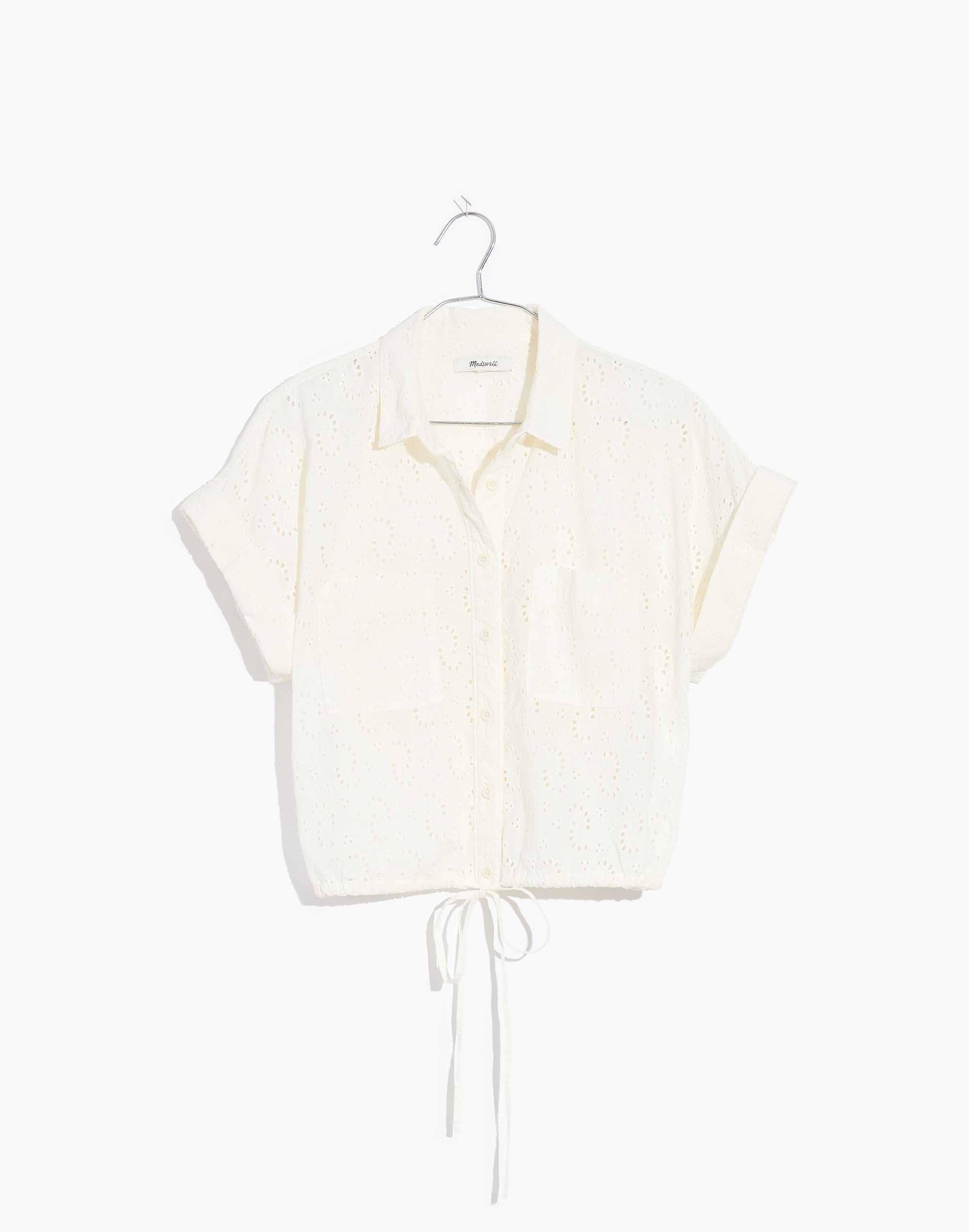 Eyelet Short Sleeve Button-down Shirt