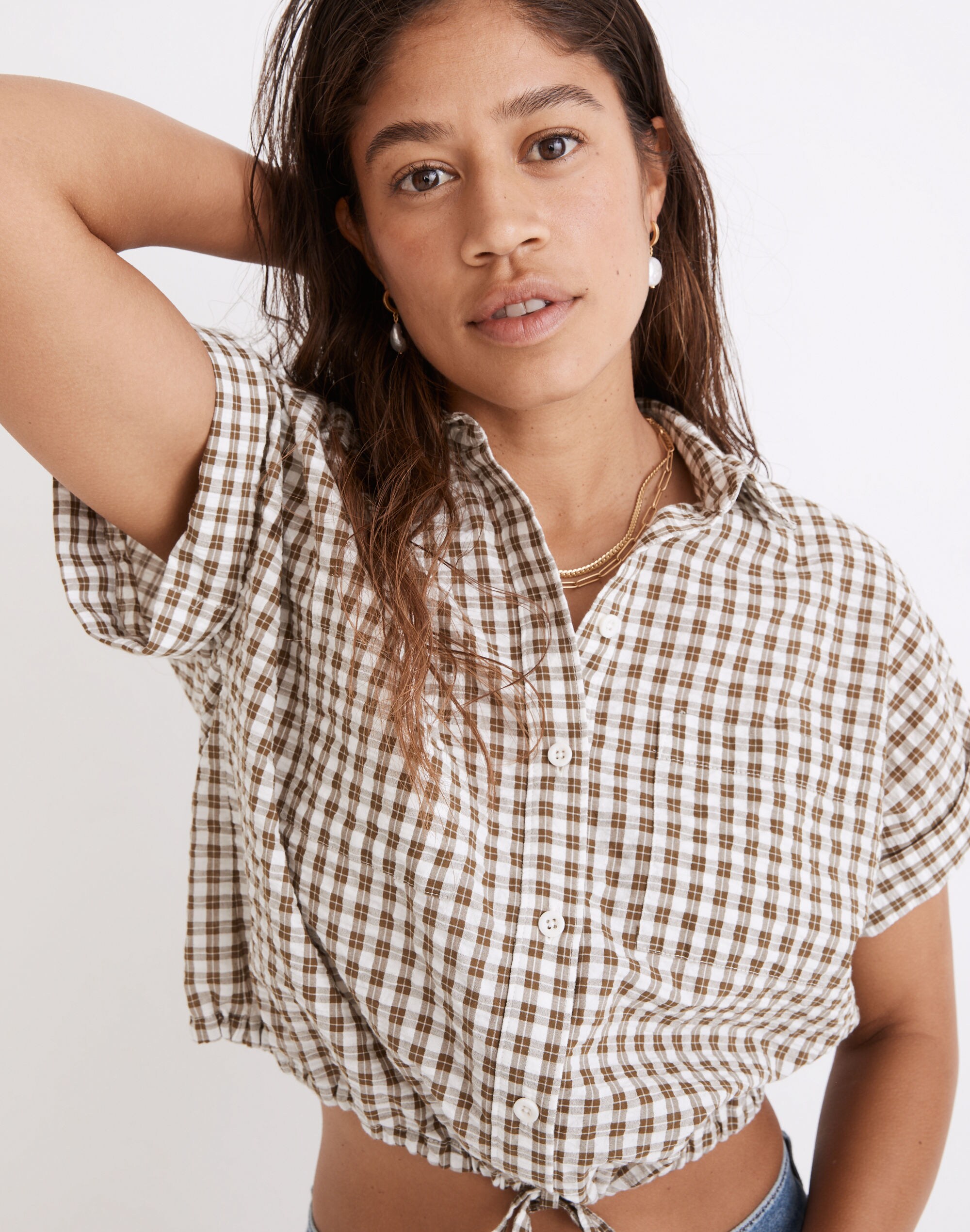 Seersucker Button-Up Drawstring Shirt Plaid | Madewell