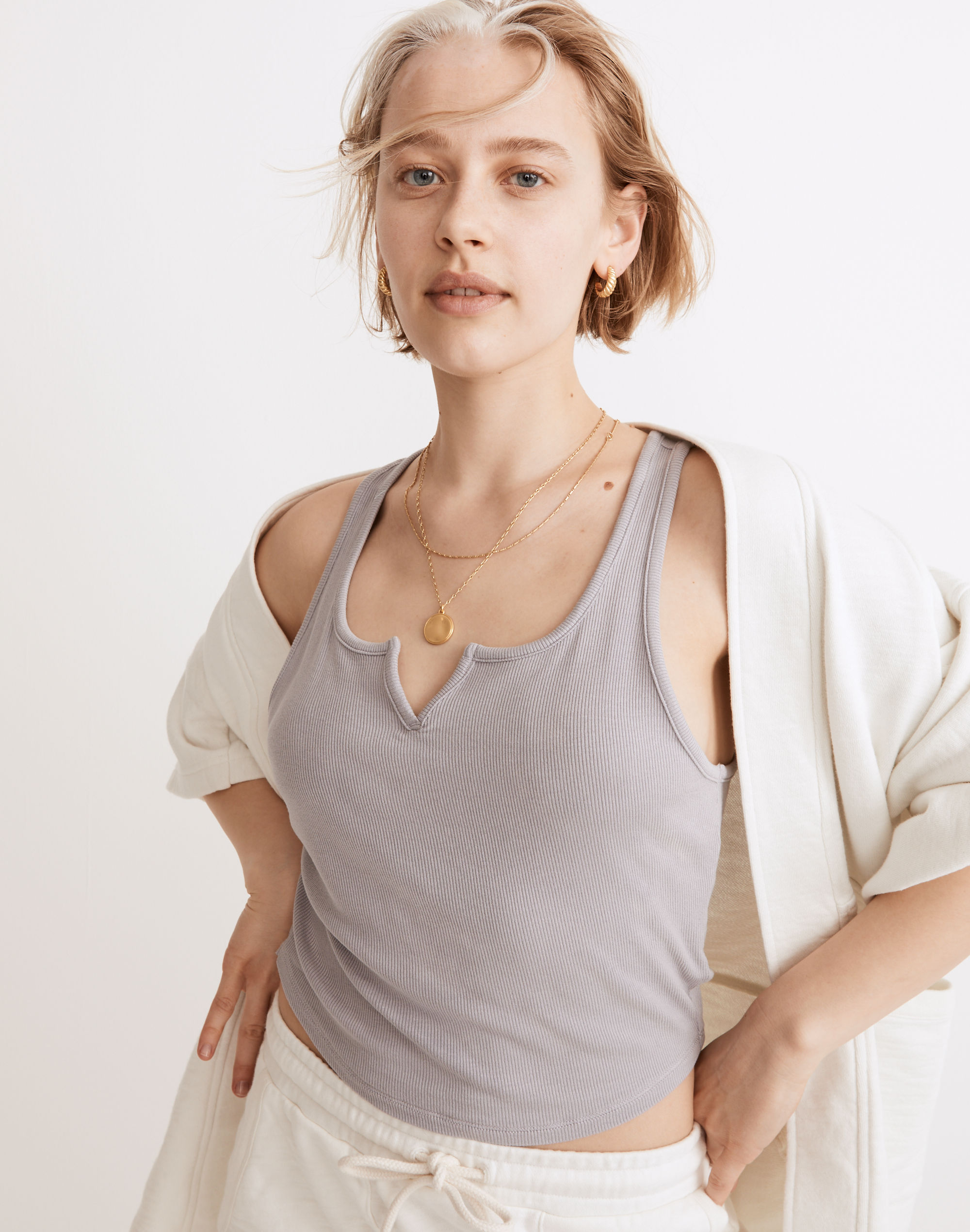 MWL Ribbed Split-Neck Crop Tank | Madewell