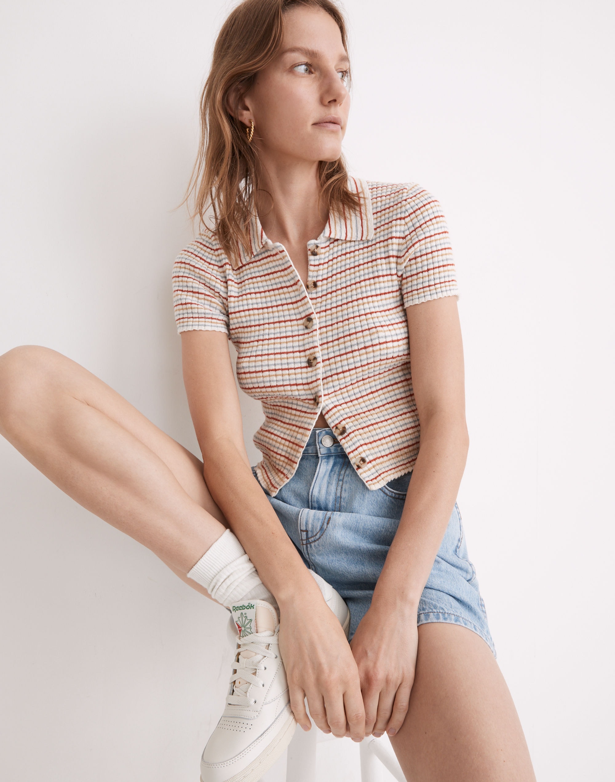 Barbrook Button-Front Sweater Polo in Stripe | Madewell