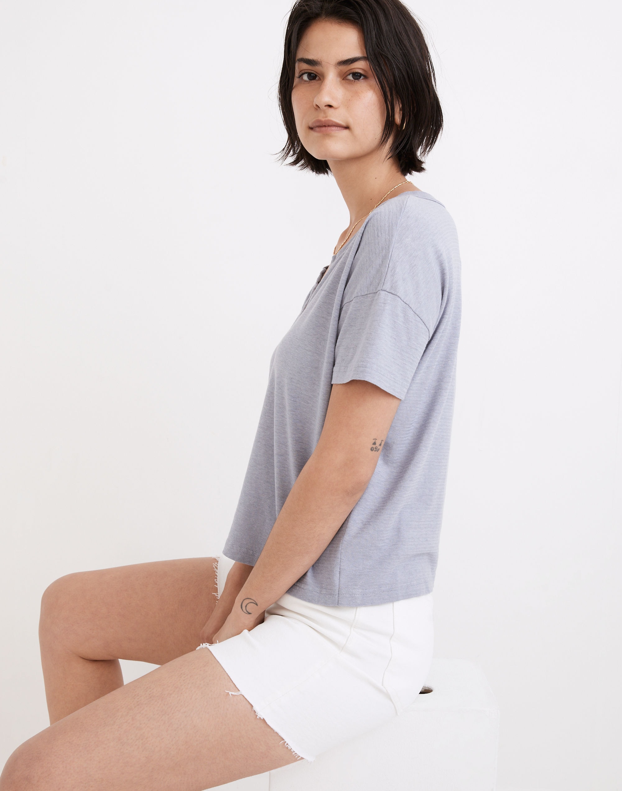 Hemp-Cotton Split-Neck Crop Tee | Madewell