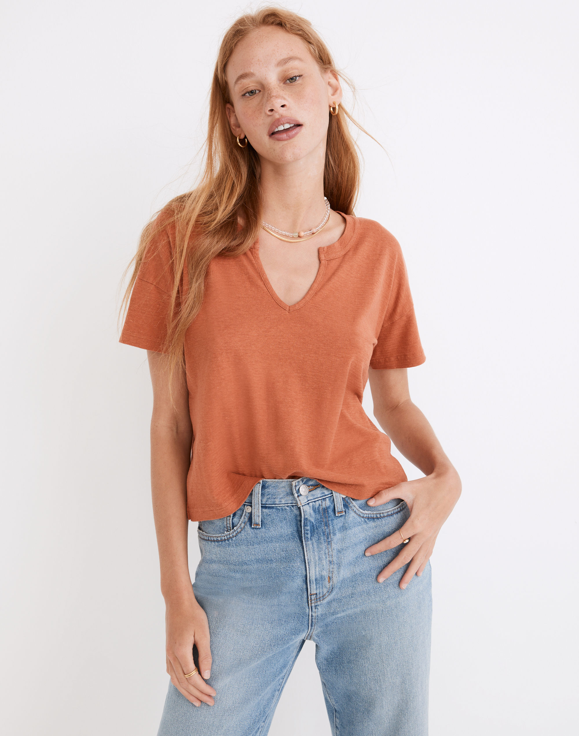 Hemp-Cotton Split-Neck Crop Tee | Madewell