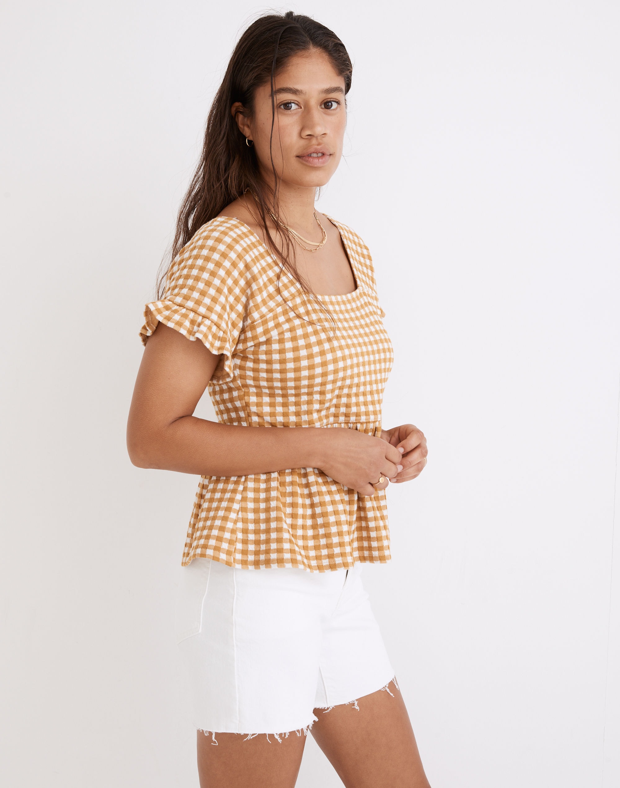 Gingham Knit Ruffle-Hem Top | Madewell