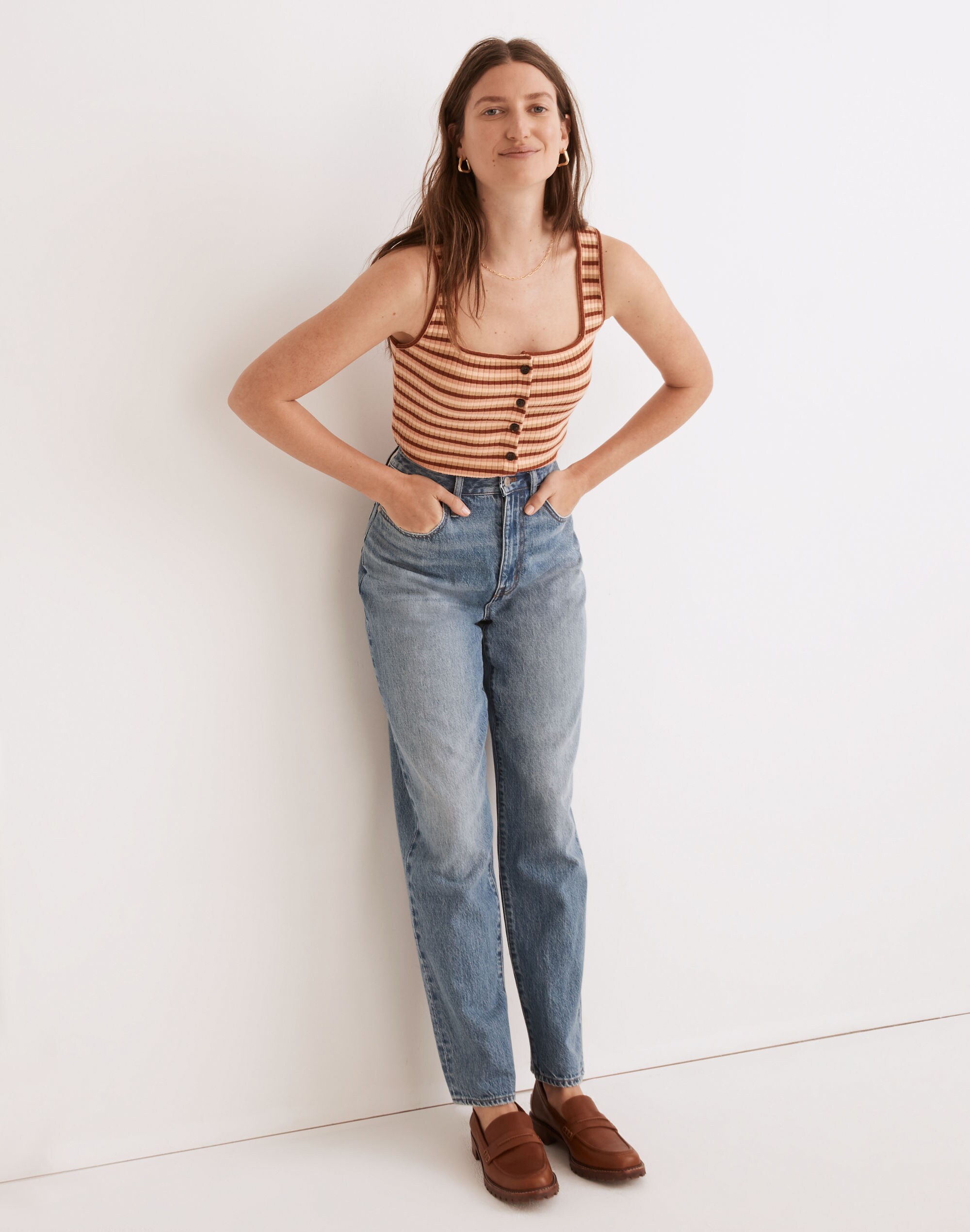 (Re)sourced Ribbed Button-Front Crop Tank Braxton Stripe | Madewell