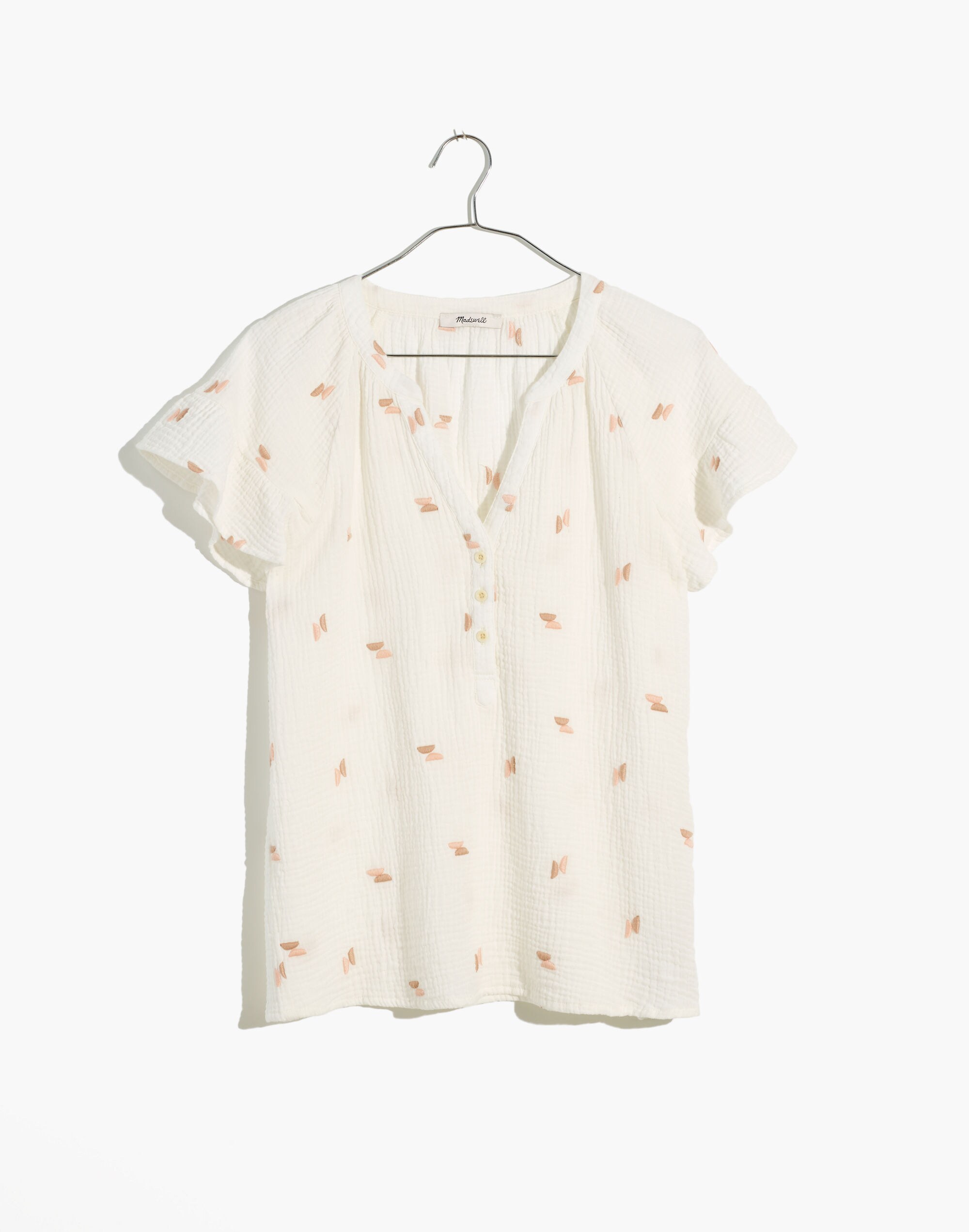 Embroidered Lightspun Ruffle-Sleeve Henley Top | Madewell