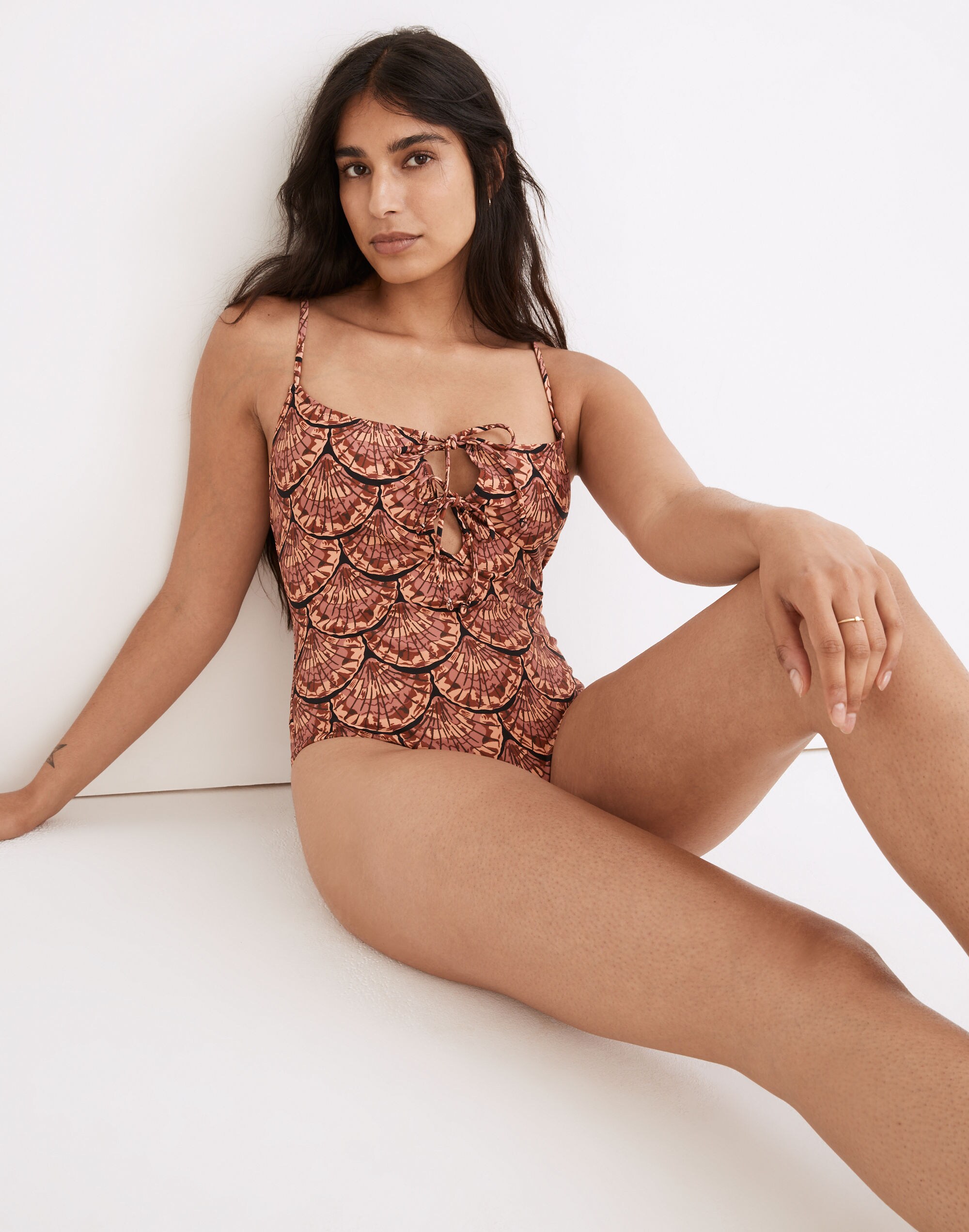 Madewell Second Wave Tie-Front One-Piece Swimsuit in Painted Seashells