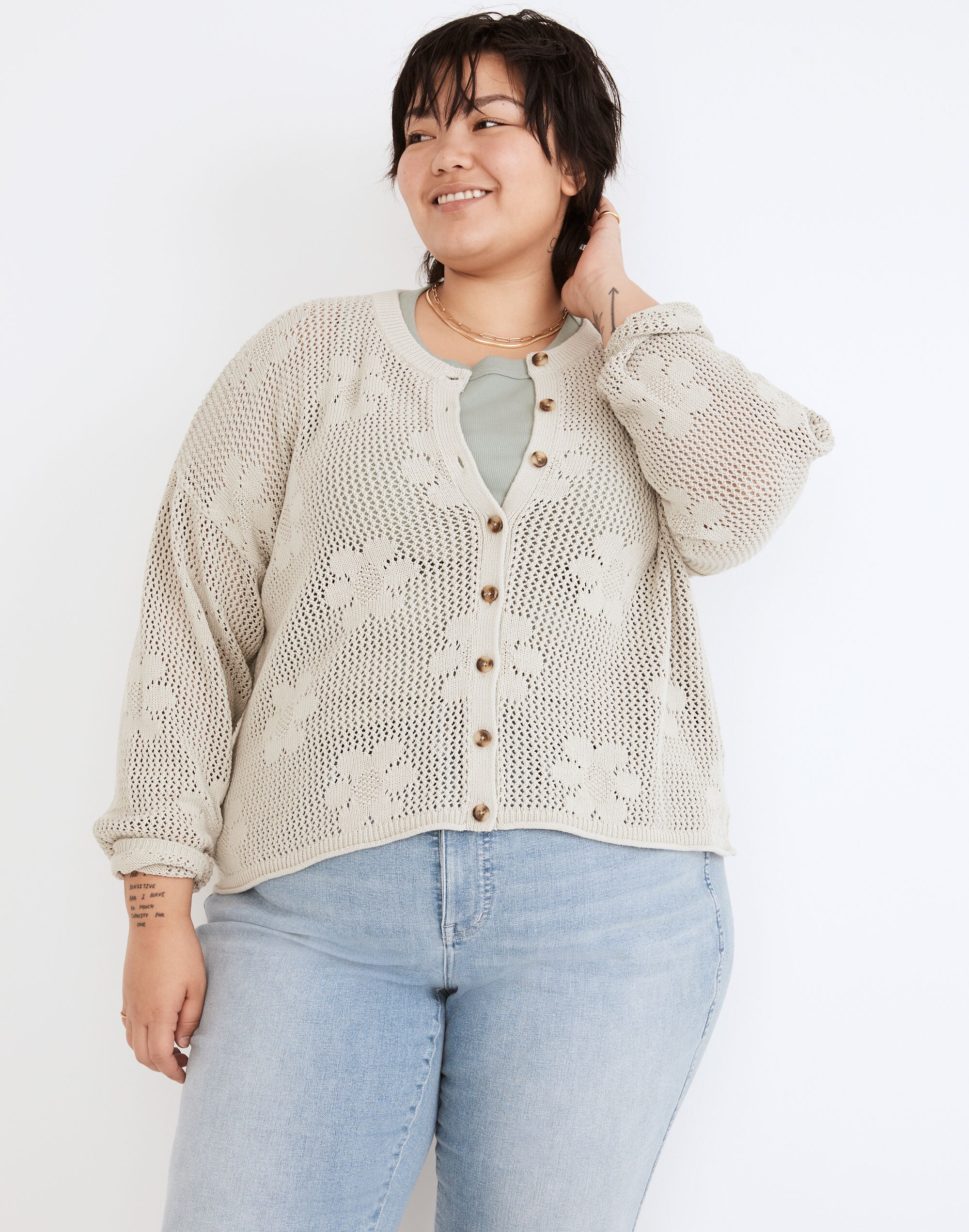 Plus Floral Open-Stitch Cardigan Sweater | Madewell