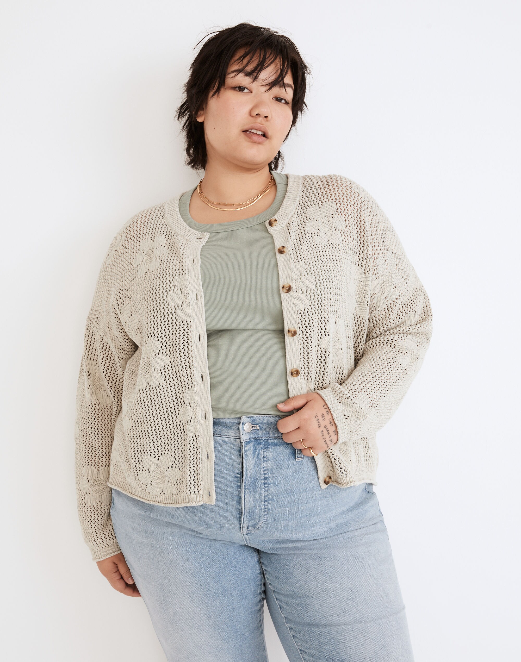 Plus Floral Open-Stitch Cardigan Sweater | Madewell