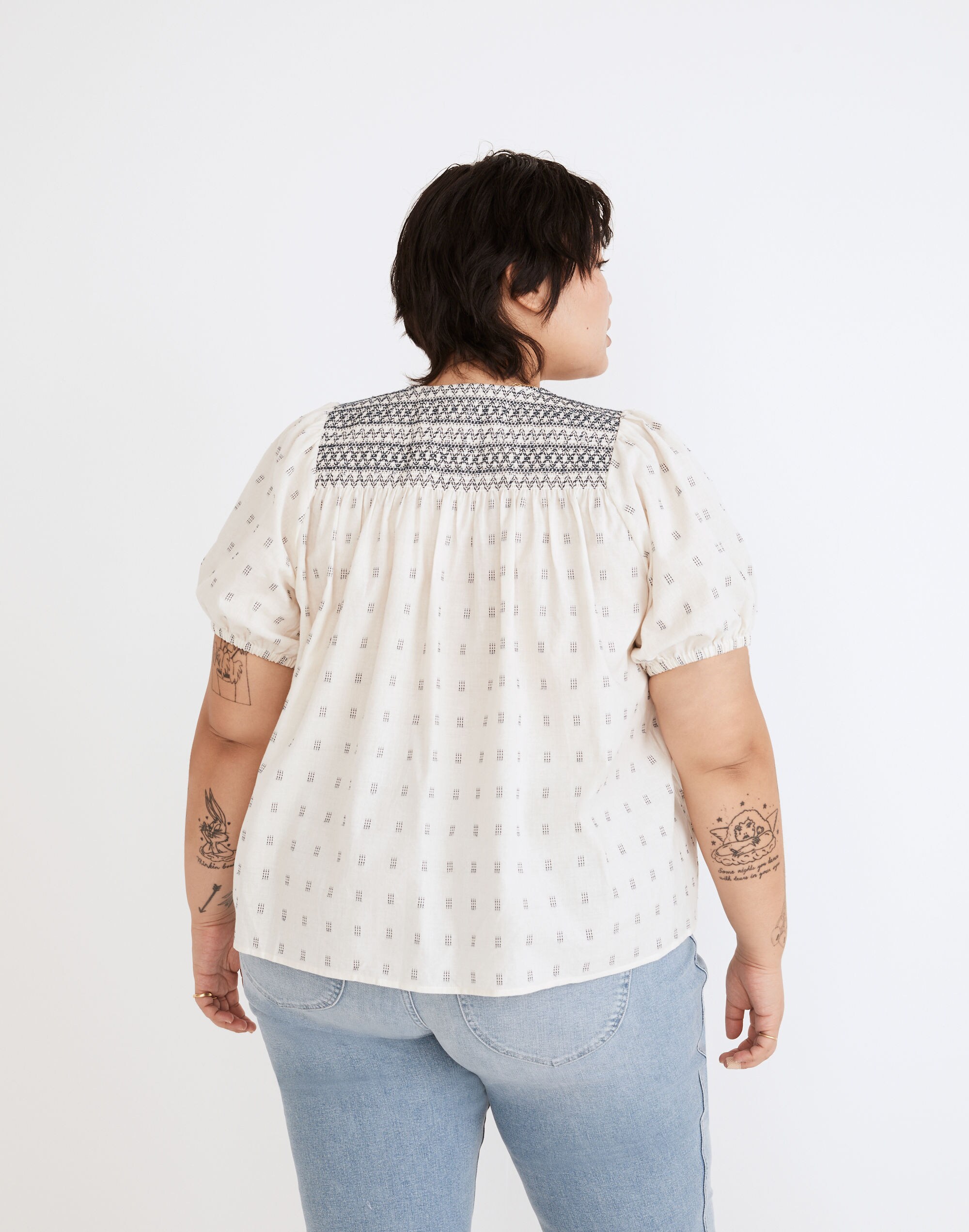 Plus Embroidered-Yoke Top Clipdot | Madewell