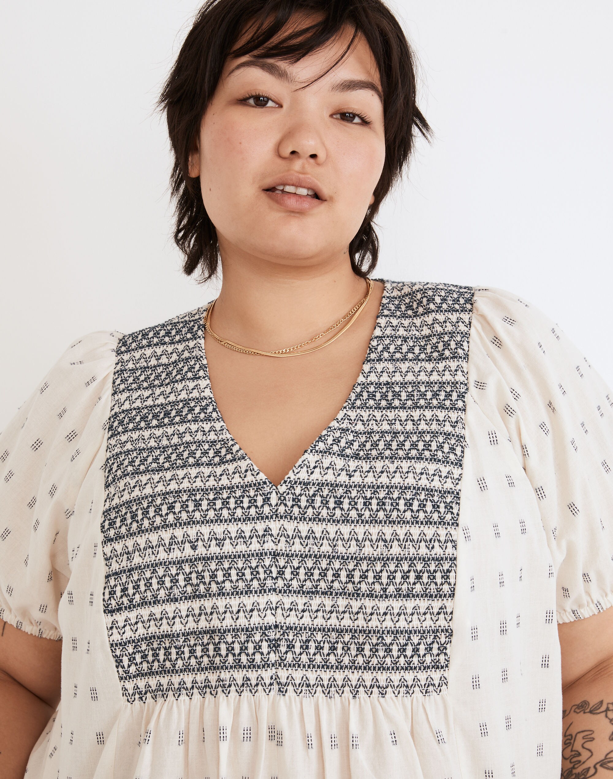 Plus Embroidered-Yoke Top Clipdot | Madewell