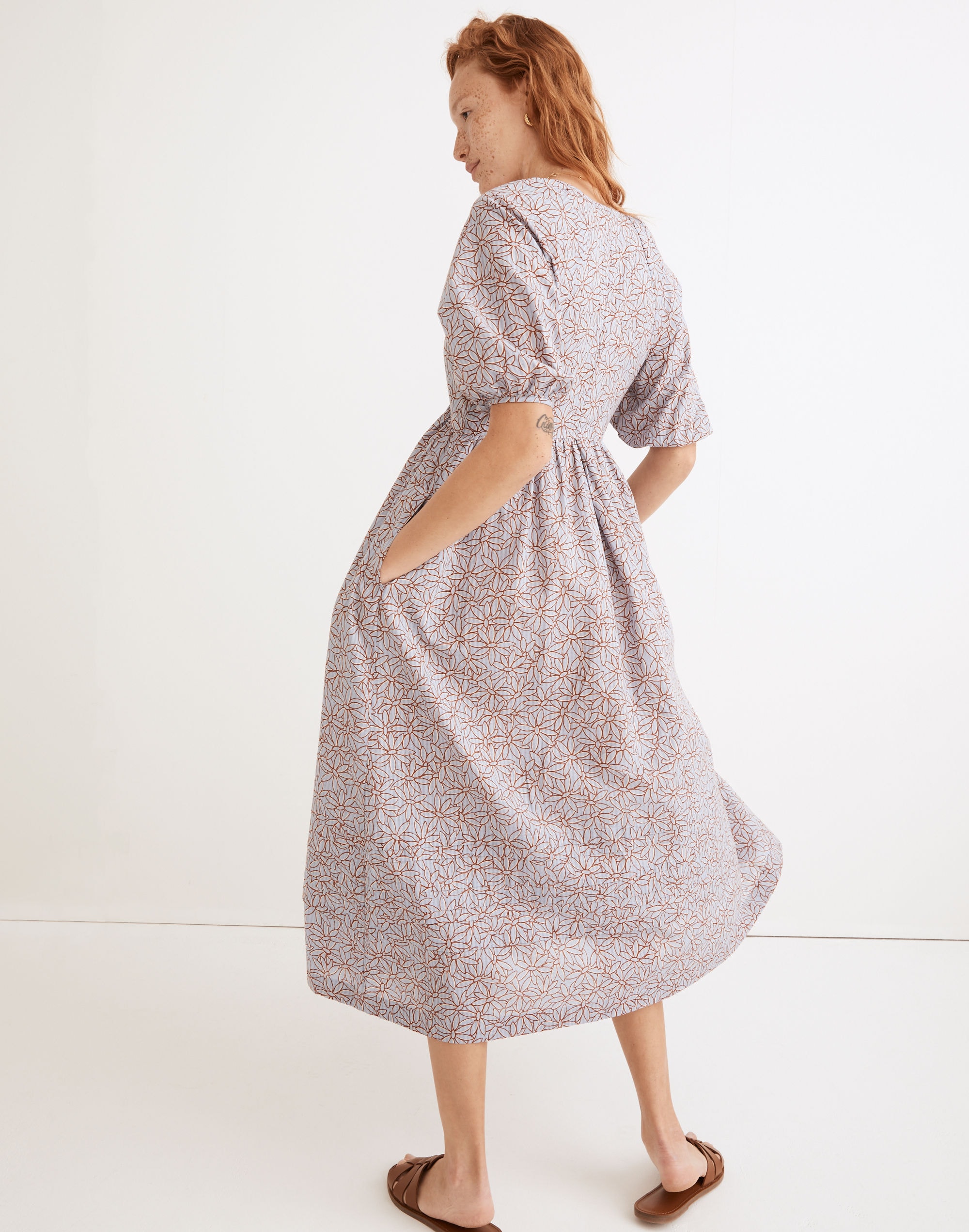 Marianna Puff-Sleeve Midi Dress in Dream-On Daisies | Madewell