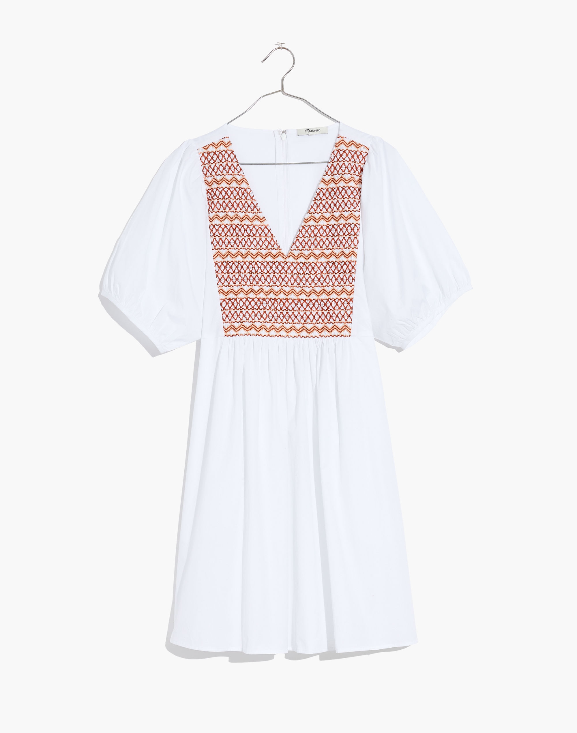 Embroidered Poplin V-Neck Mini Dress