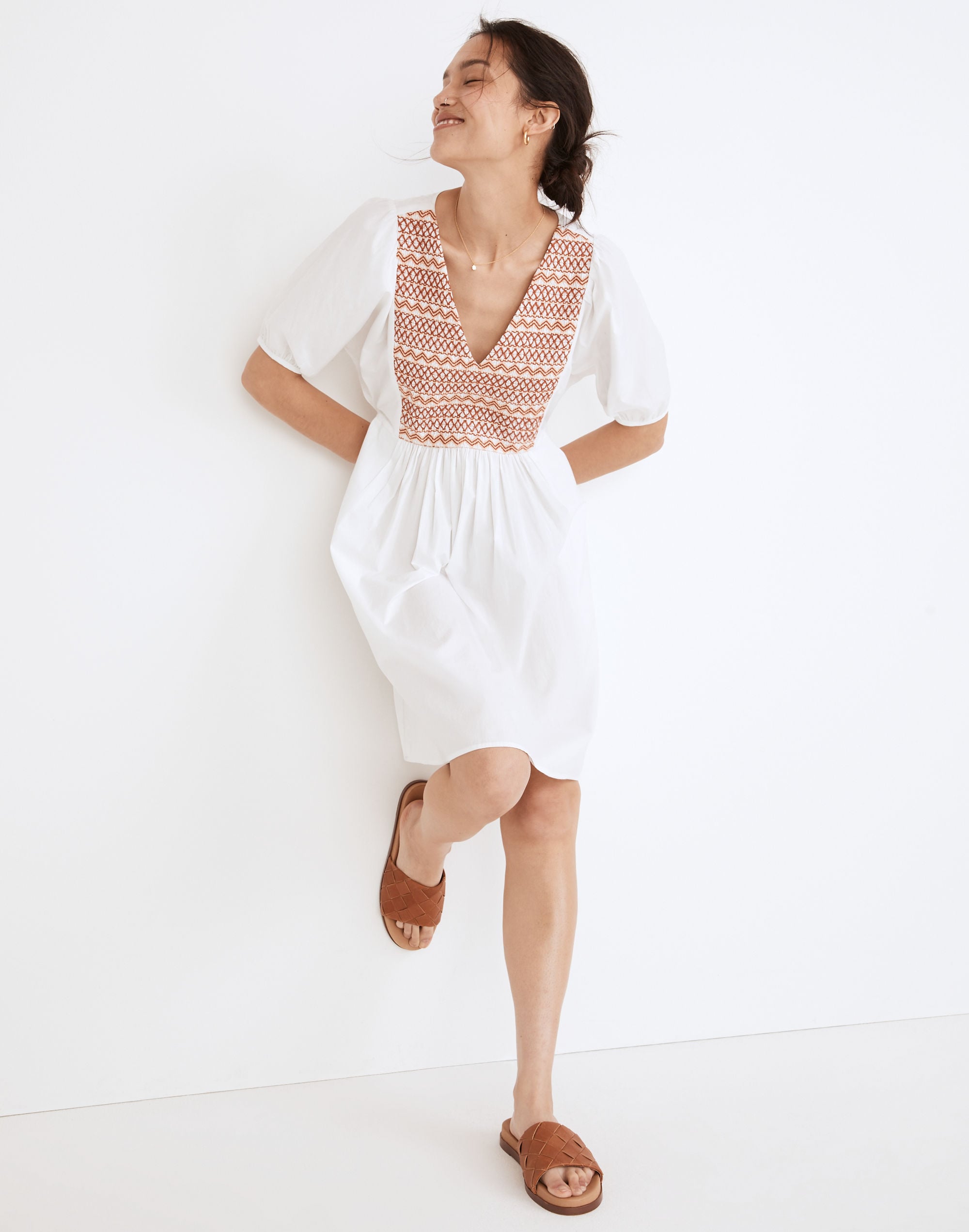 Embroidered Poplin V-Neck Mini Dress | Madewell