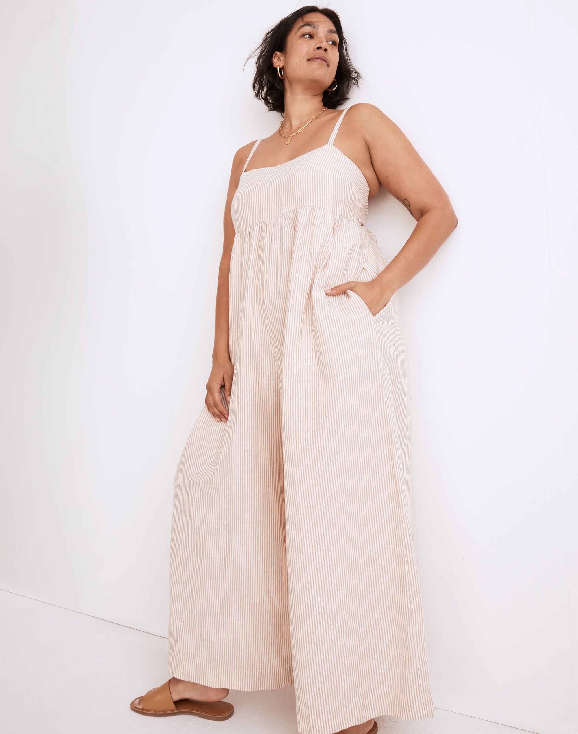 Linen-Blend Tie-Back Wide-Leg Jumpsuit Stripe | Madewell