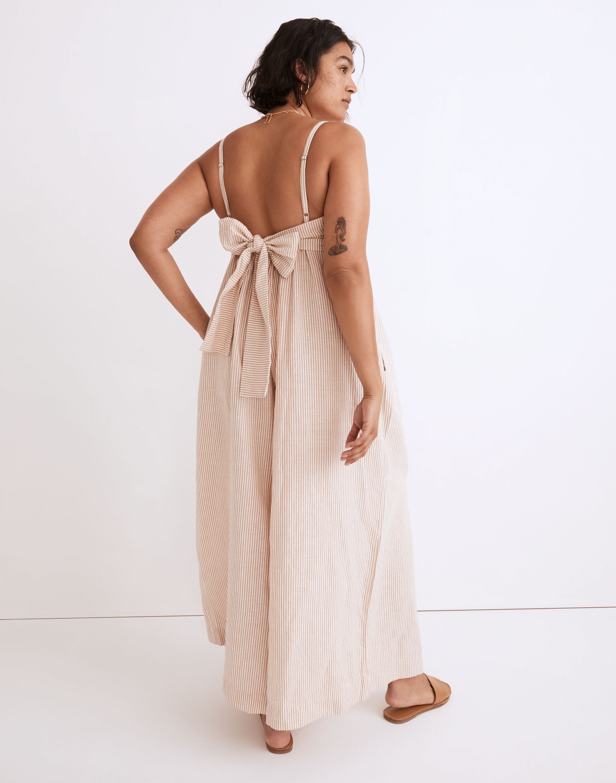 Linen-Blend Tie-Back Wide-Leg Jumpsuit Stripe | Madewell