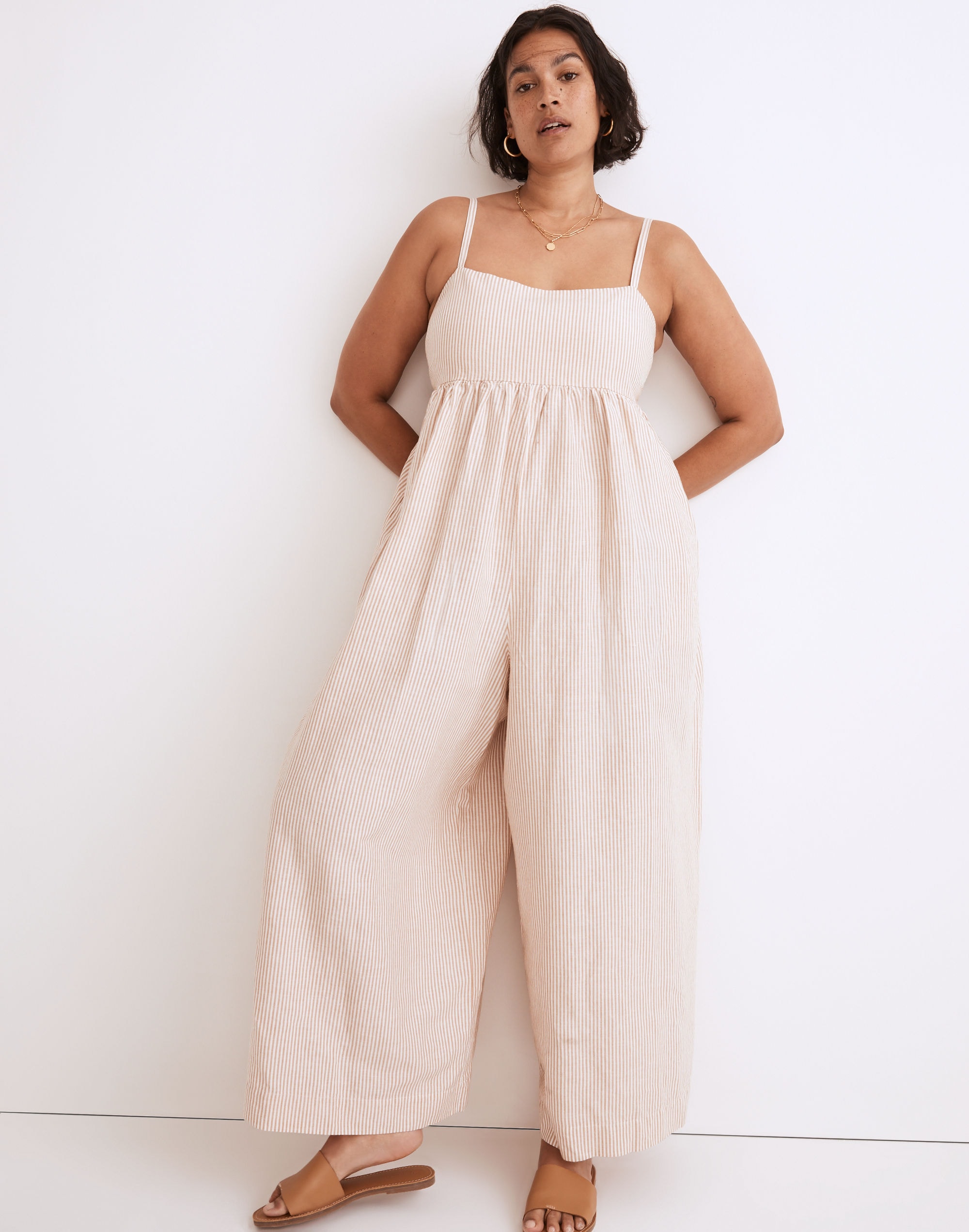 Linen-Blend Tie-Back Wide-Leg Jumpsuit Stripe | Madewell