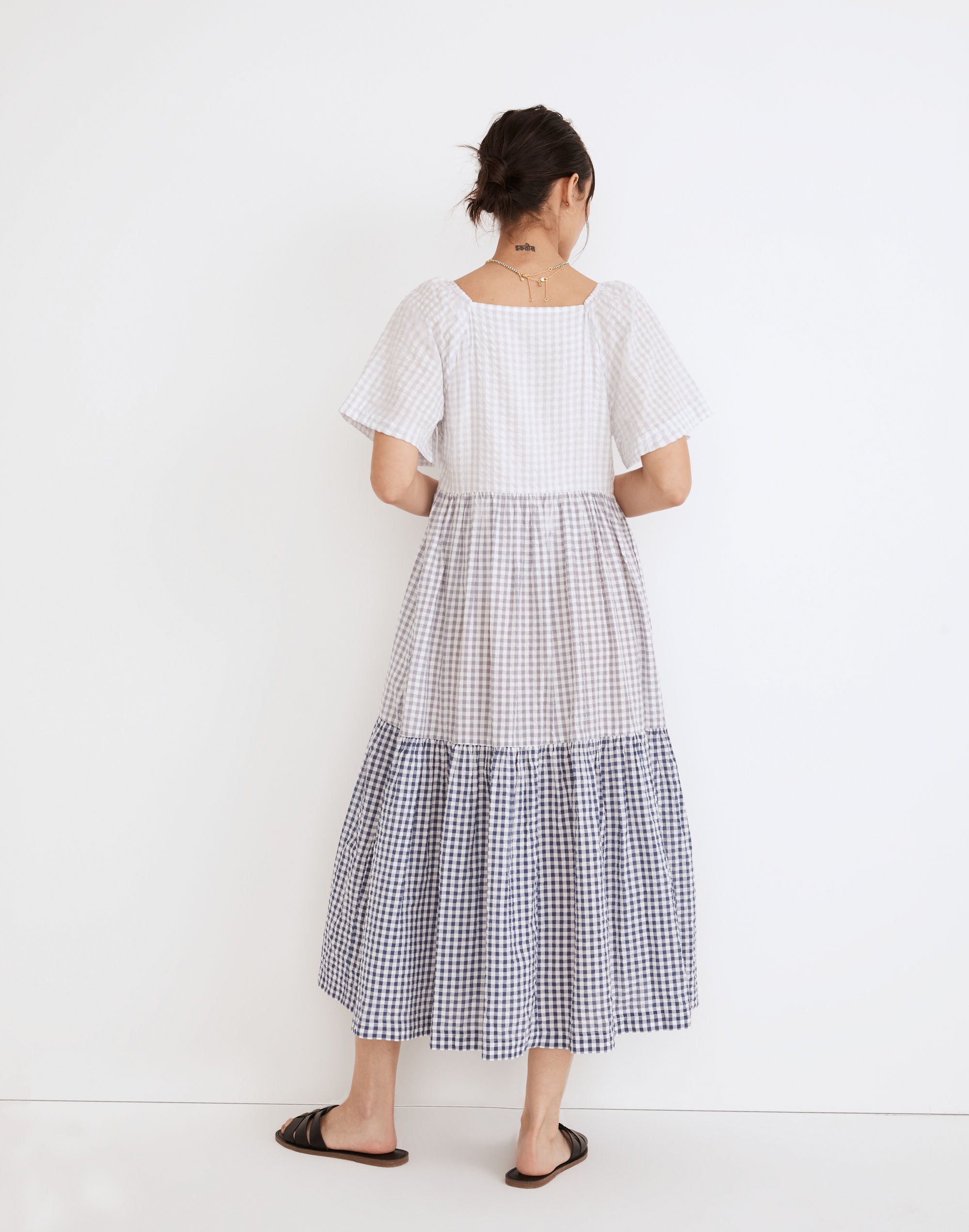 Patchwork Gingham Button-Front Tiered Midi Dress | Madewell