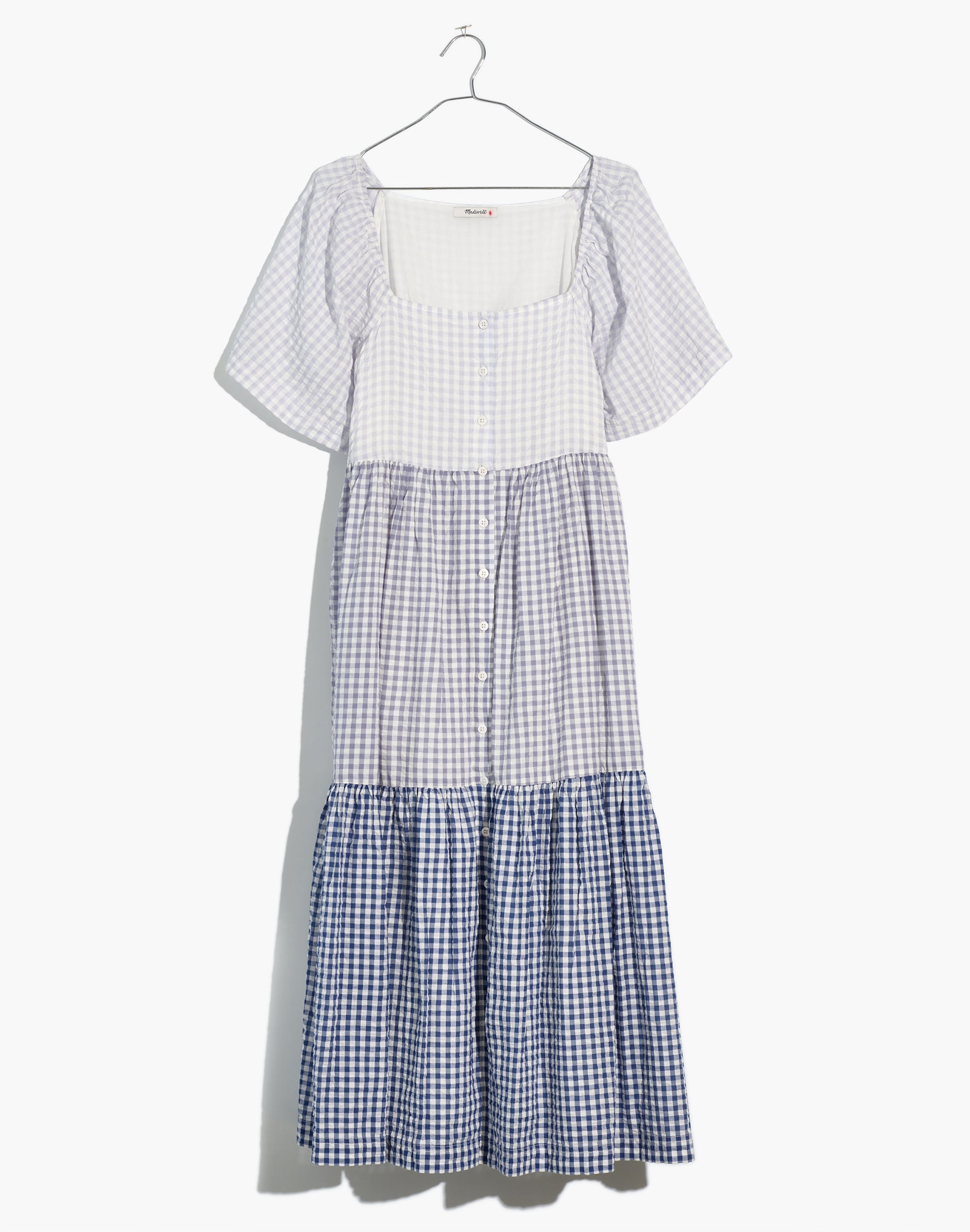 Patchwork Gingham Button-Front Tiered Midi Dress | Madewell