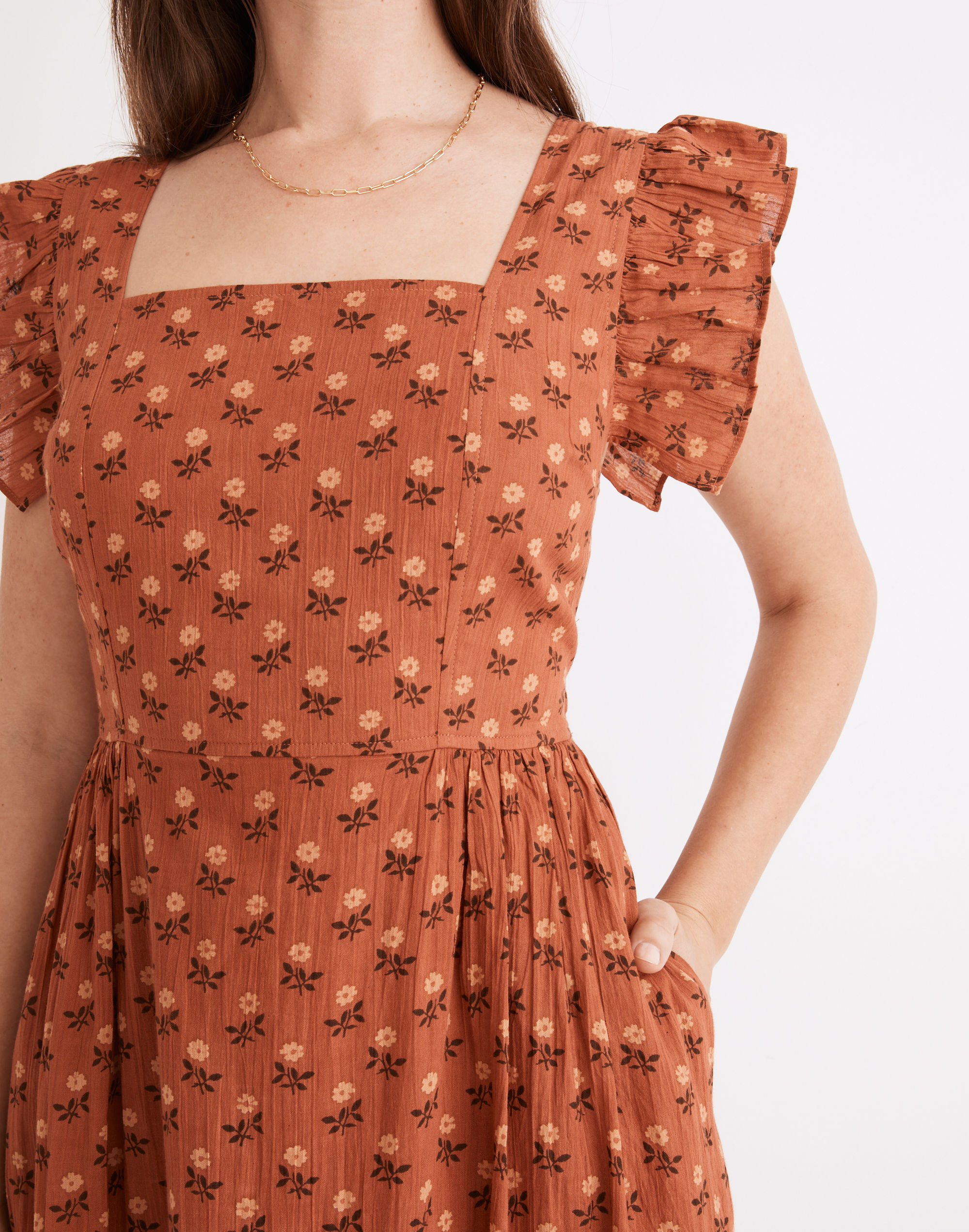 Petite Ruffle-Strap Tiered Midi Dress in Wild Calendula Block-Print