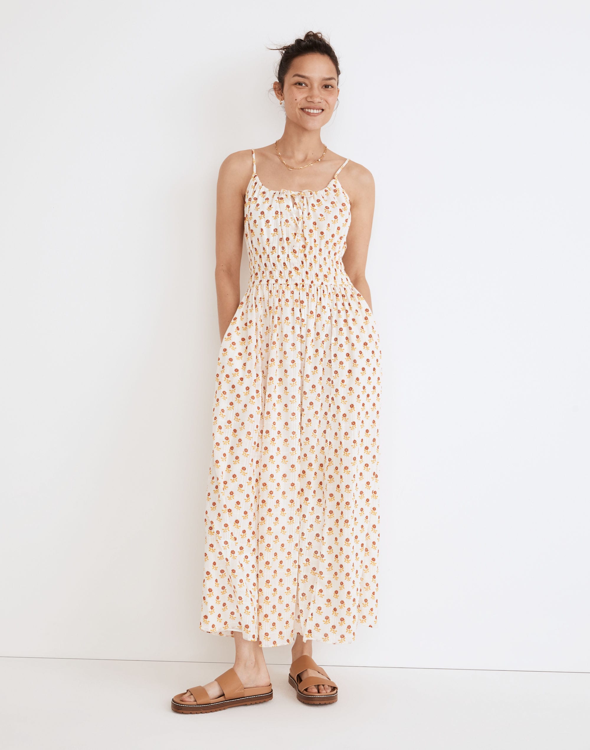 Sophia Cami Midi Dress Wild Calendula Block-Print | Madewell