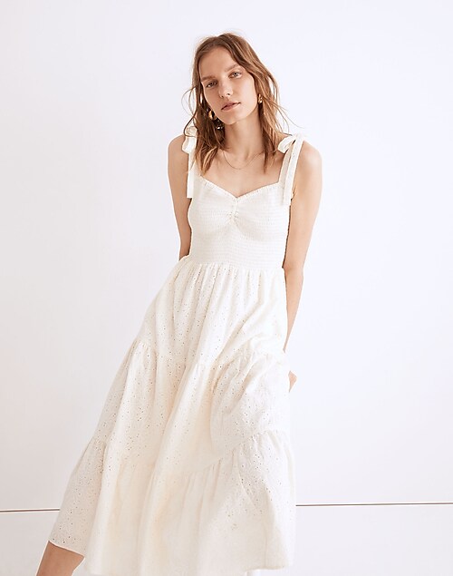 XL] ACW Flowy Textured Tie Strap Midi Dress In White, Women's