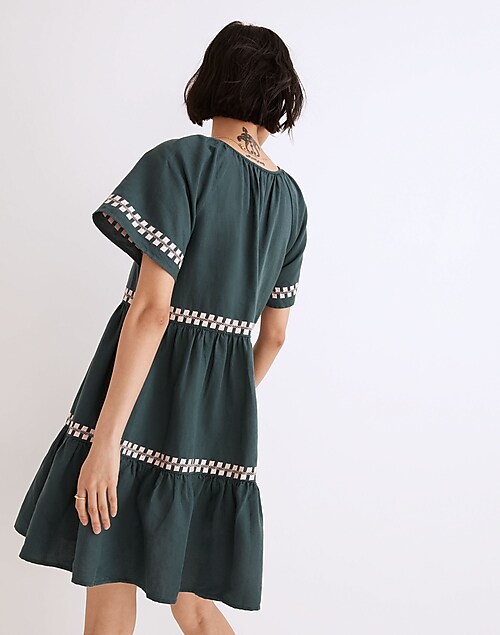 Petite Embroidered Linen-Blend Flutter-Sleeve Mini Dress