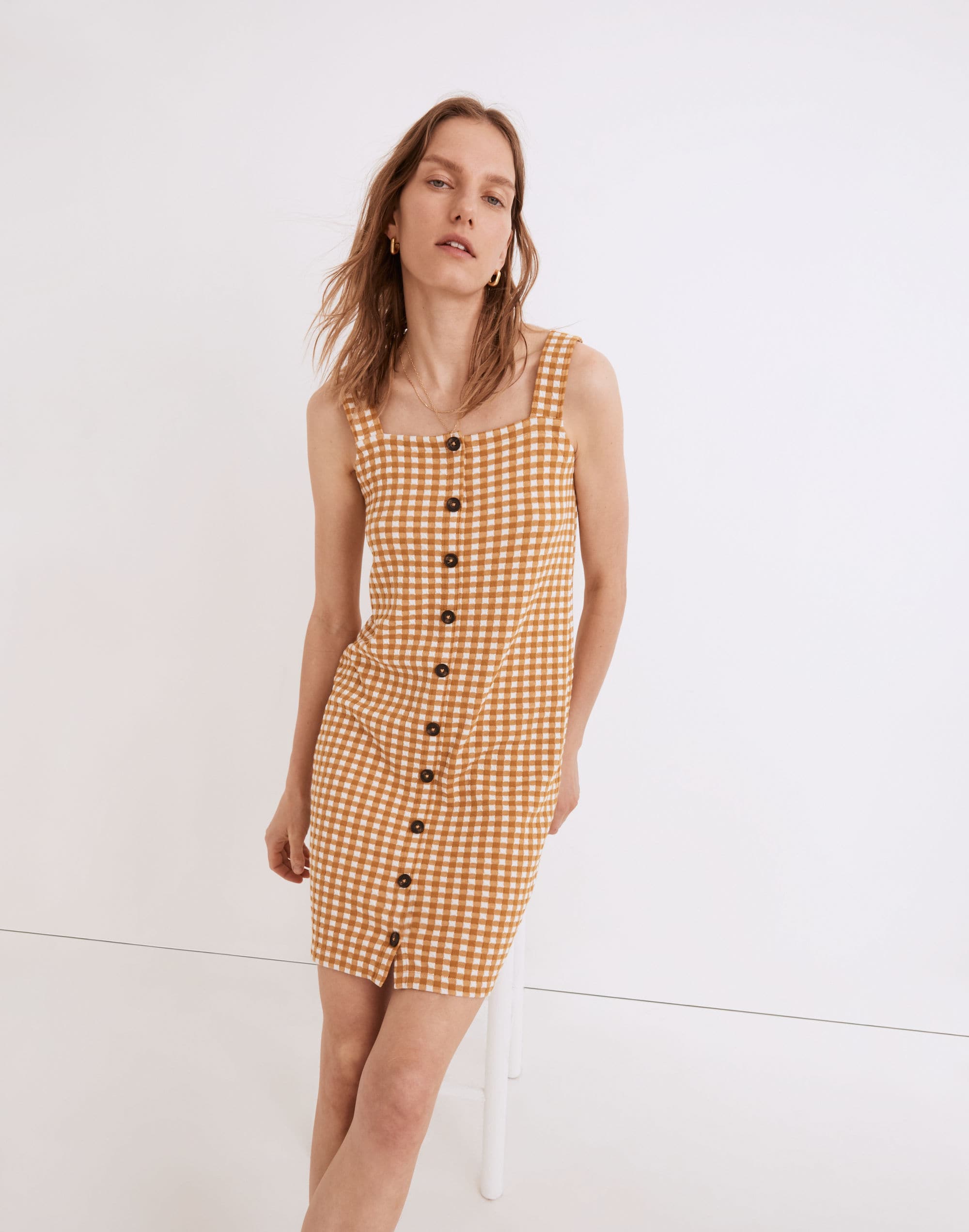 Jacquard Button-Front Mini Dress Gingham Check | Madewell