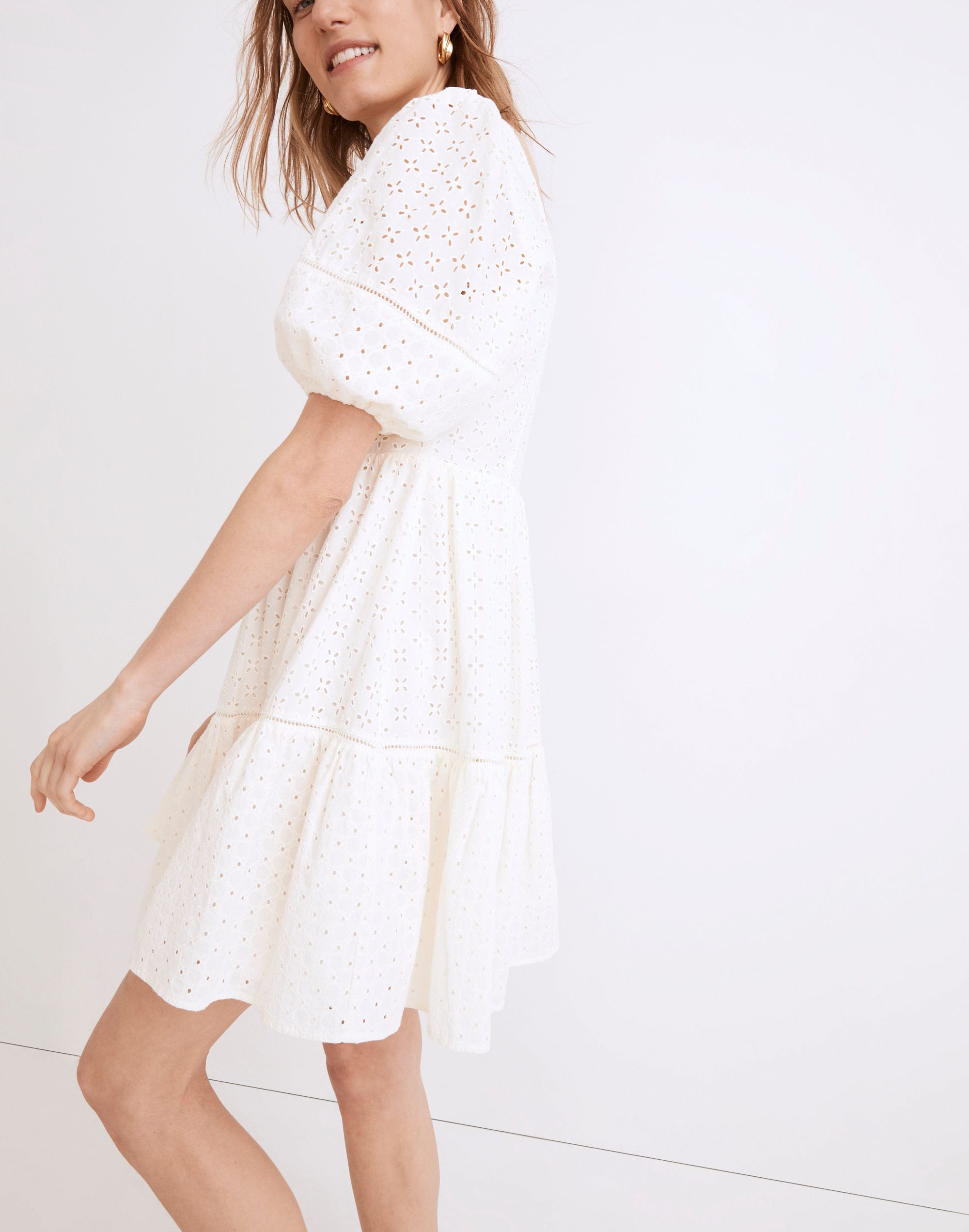 Eyelet-Mix Tiered Mini Dress | Madewell