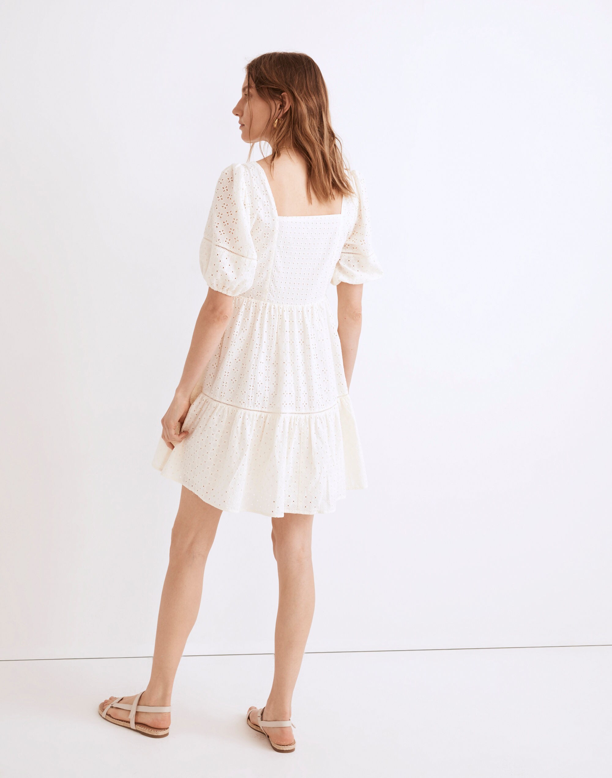 Eyelet-Mix Tiered Mini Dress | Madewell